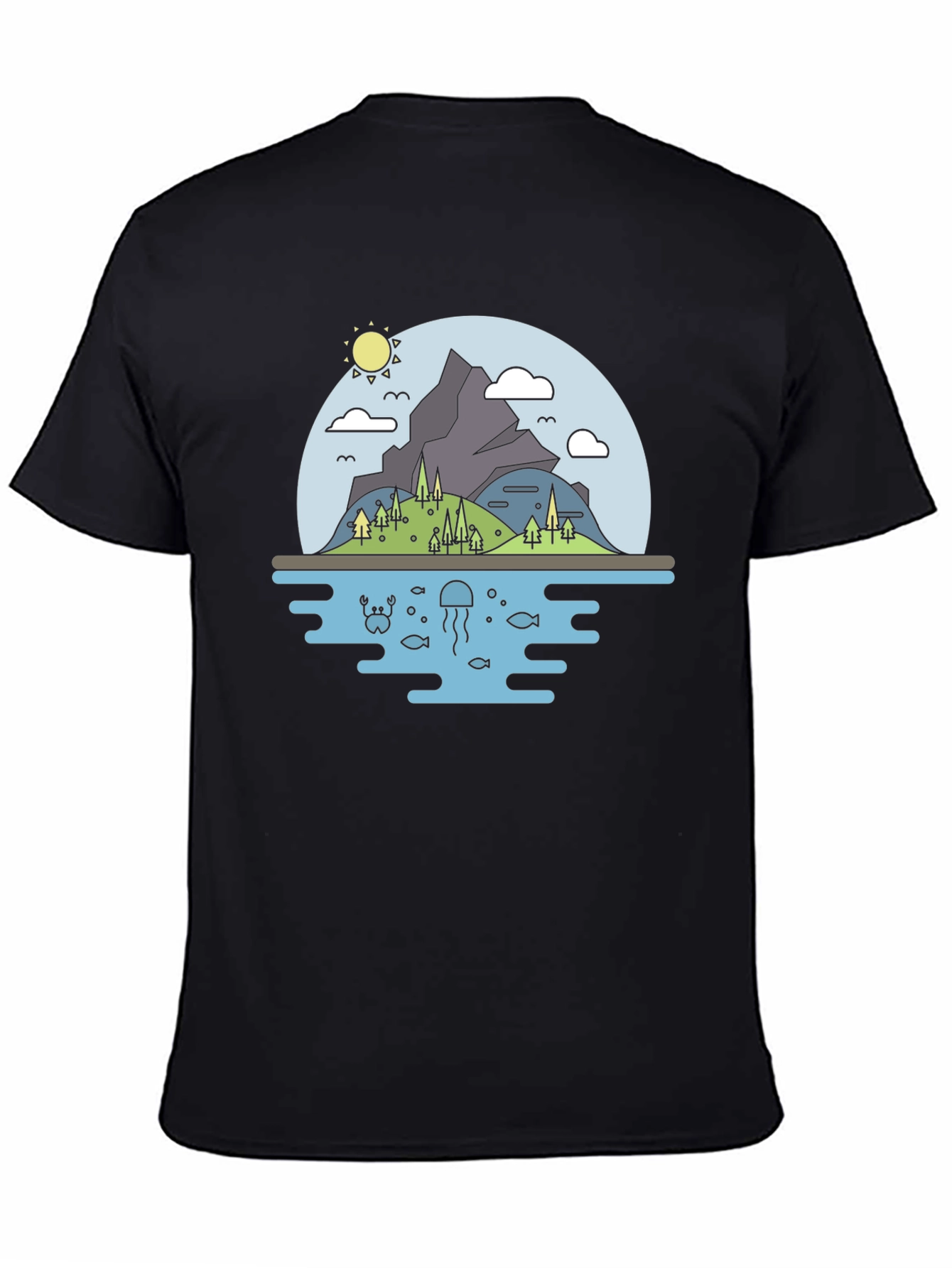 Black Nature Graphic Tee - Mountain & Sea Black T-Shirt view 4