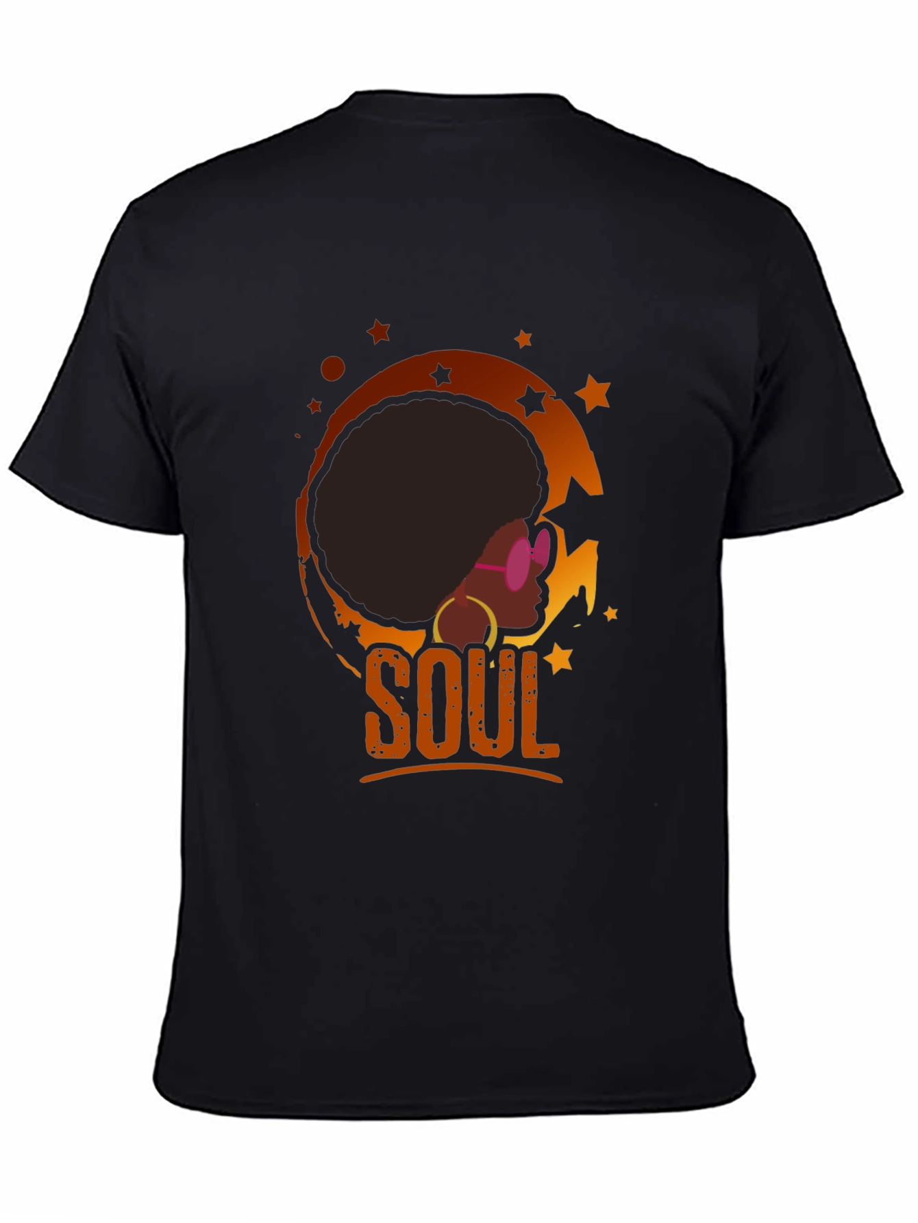 Black Soulful Afro T-Shirt - Retro Black Tee view 4