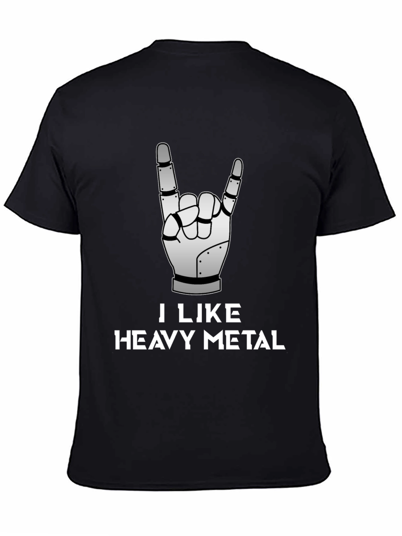 Black I Like Heavy Metal Robot Hand Graphic Tee view 4