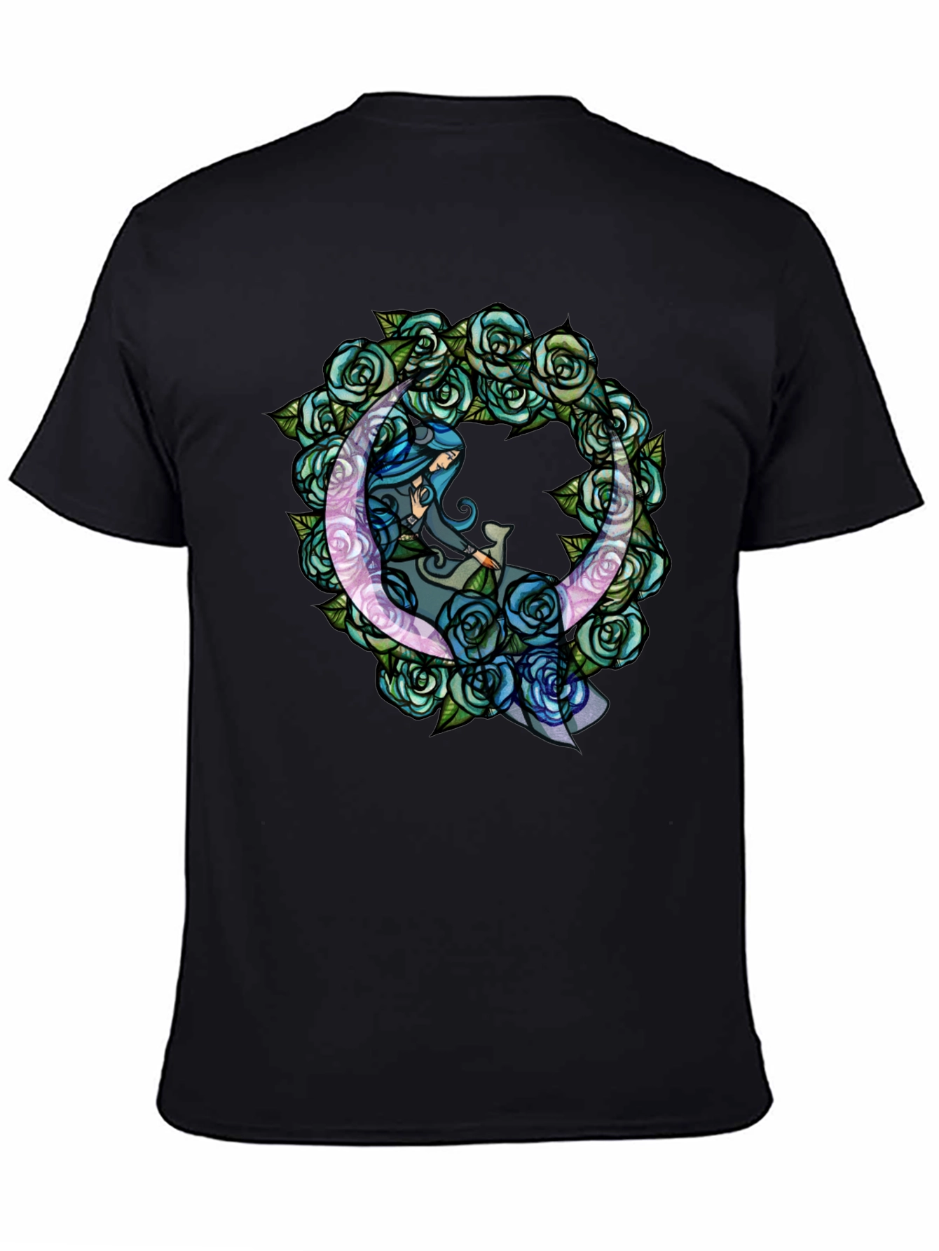 Black Mystic Moon & Roses Graphic T-Shirt - Black view 4