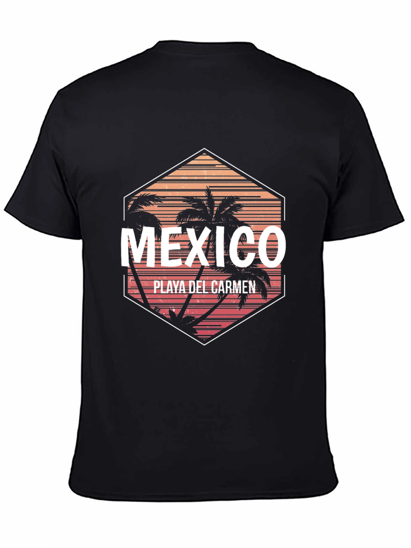 Black Mexico Playa Del Carmen Palm Tree Graphic T-Shirt view 4