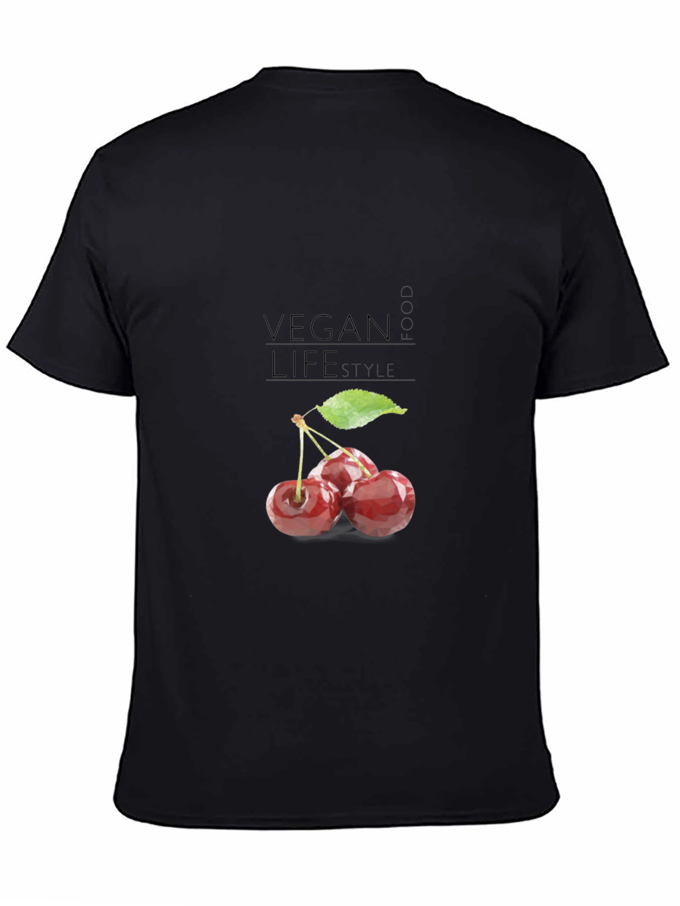 Black Vegan Cherry T-Shirt: Food Lifestyle Tee view 4