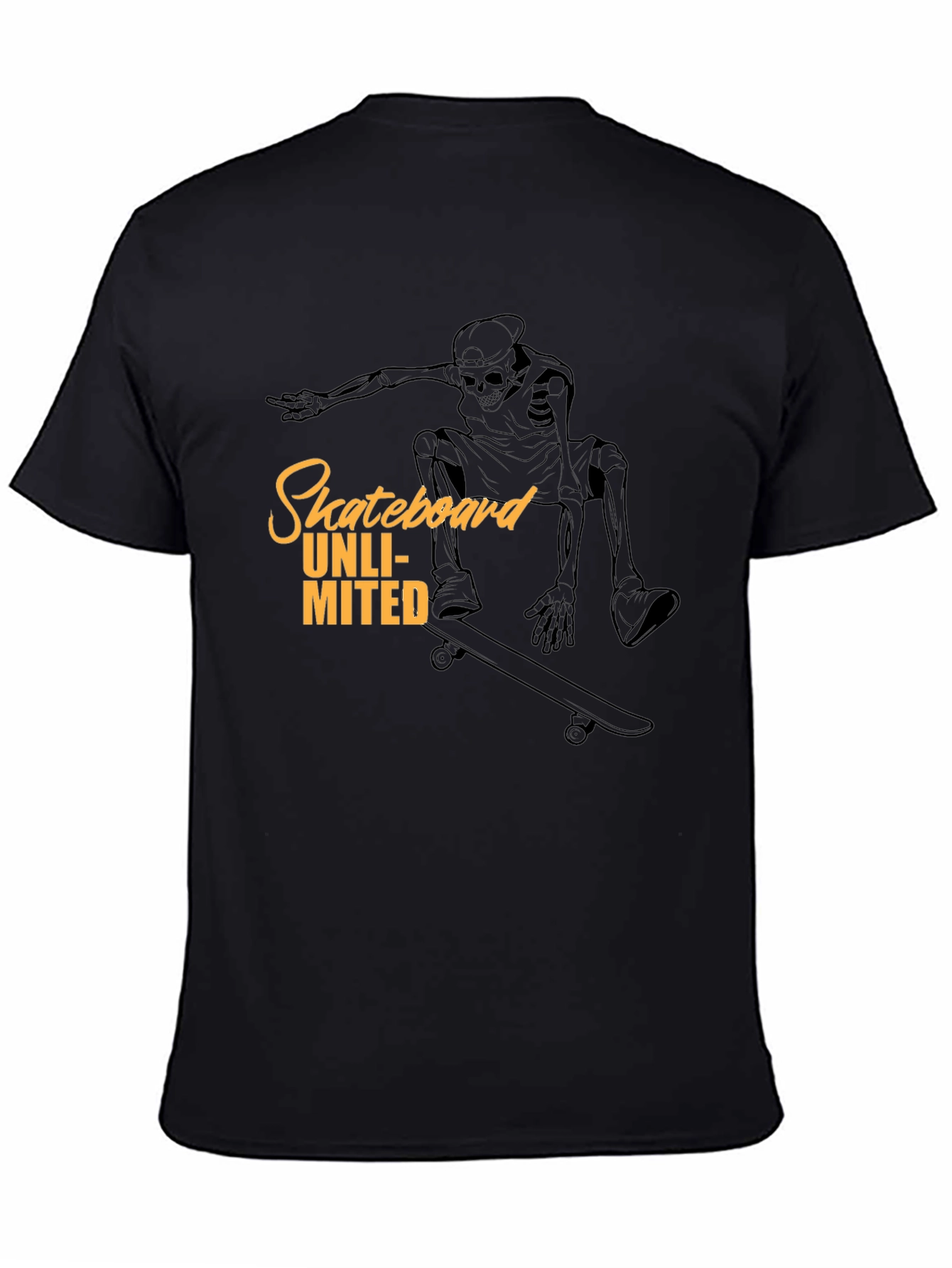 Black Skateboard Unlimited Black T-Shirt - Skeleton Rider Design view 4