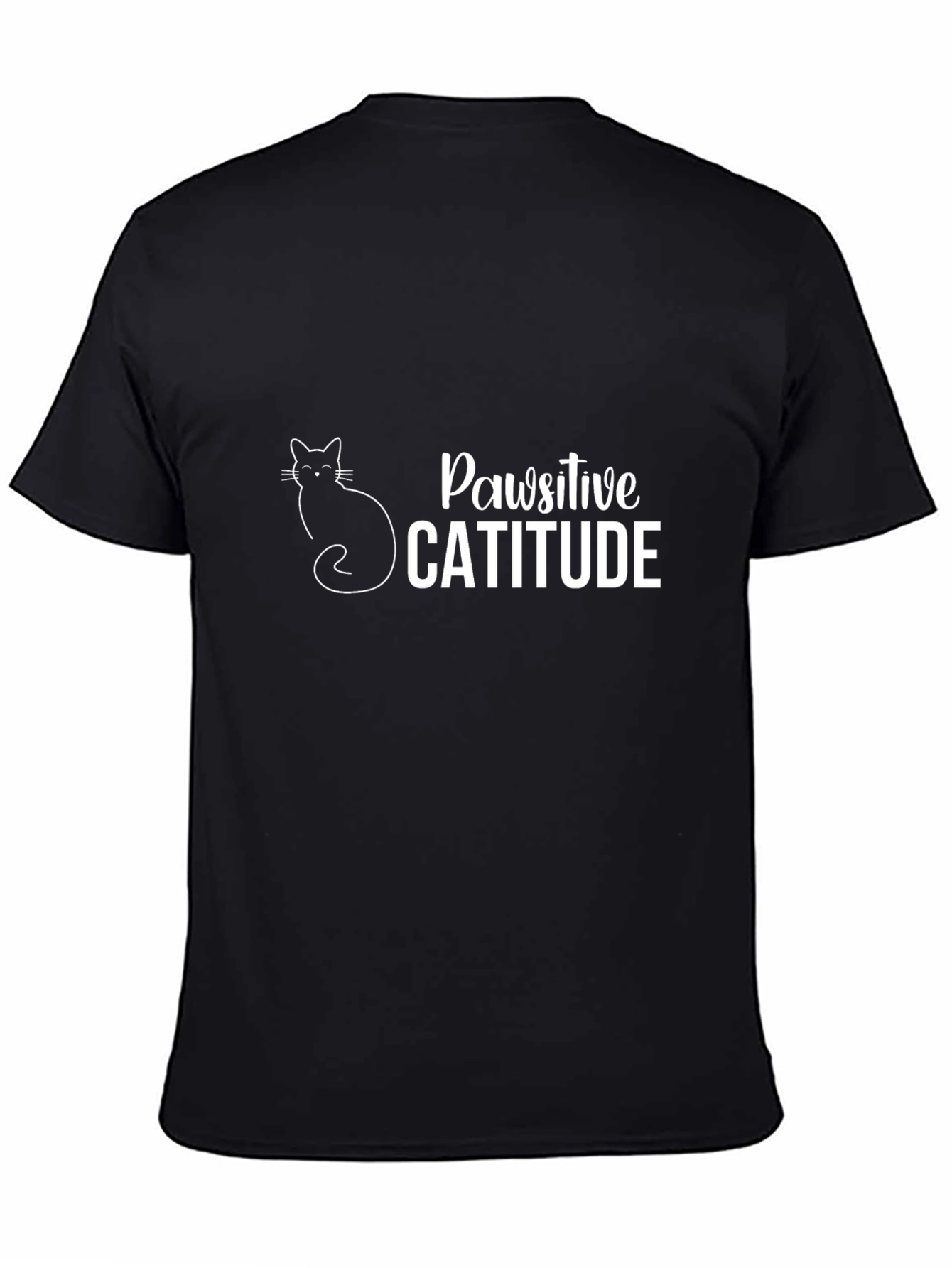 Black Pawsitive Catitude Graphic Tee - Black Cotton T-Shirt view 4
