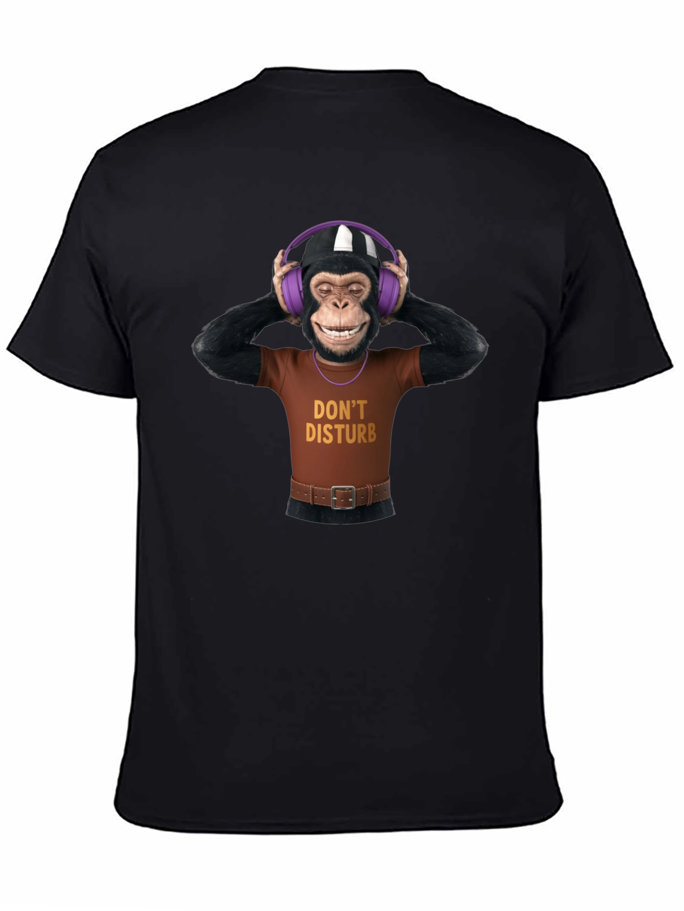 Black Funny Monkey Graphic T-Shirt - Don't Disturb view 4