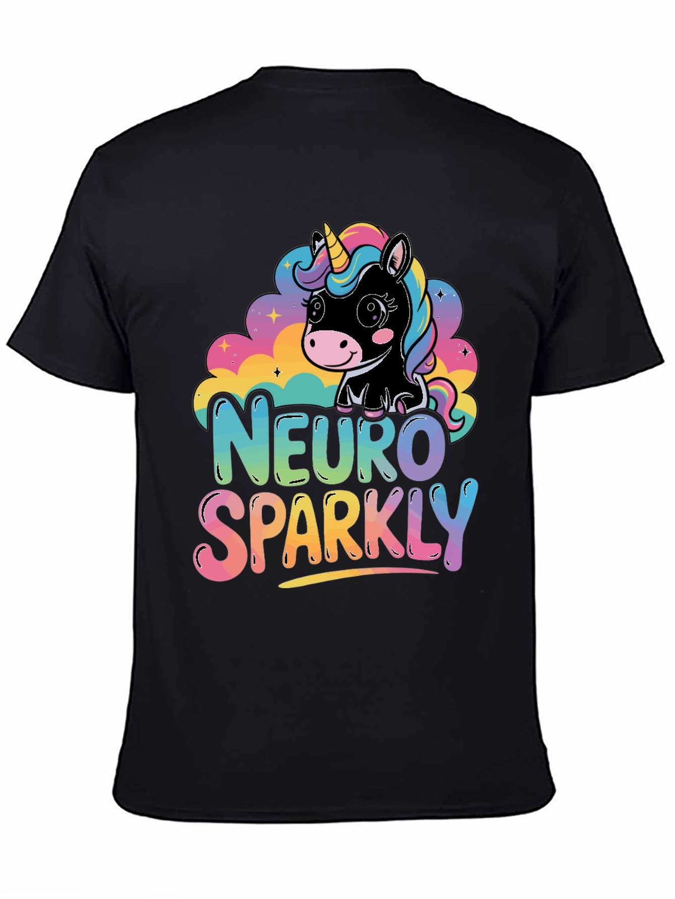 Black Neuro Sparkly Unicorn Graphic Tee view 4