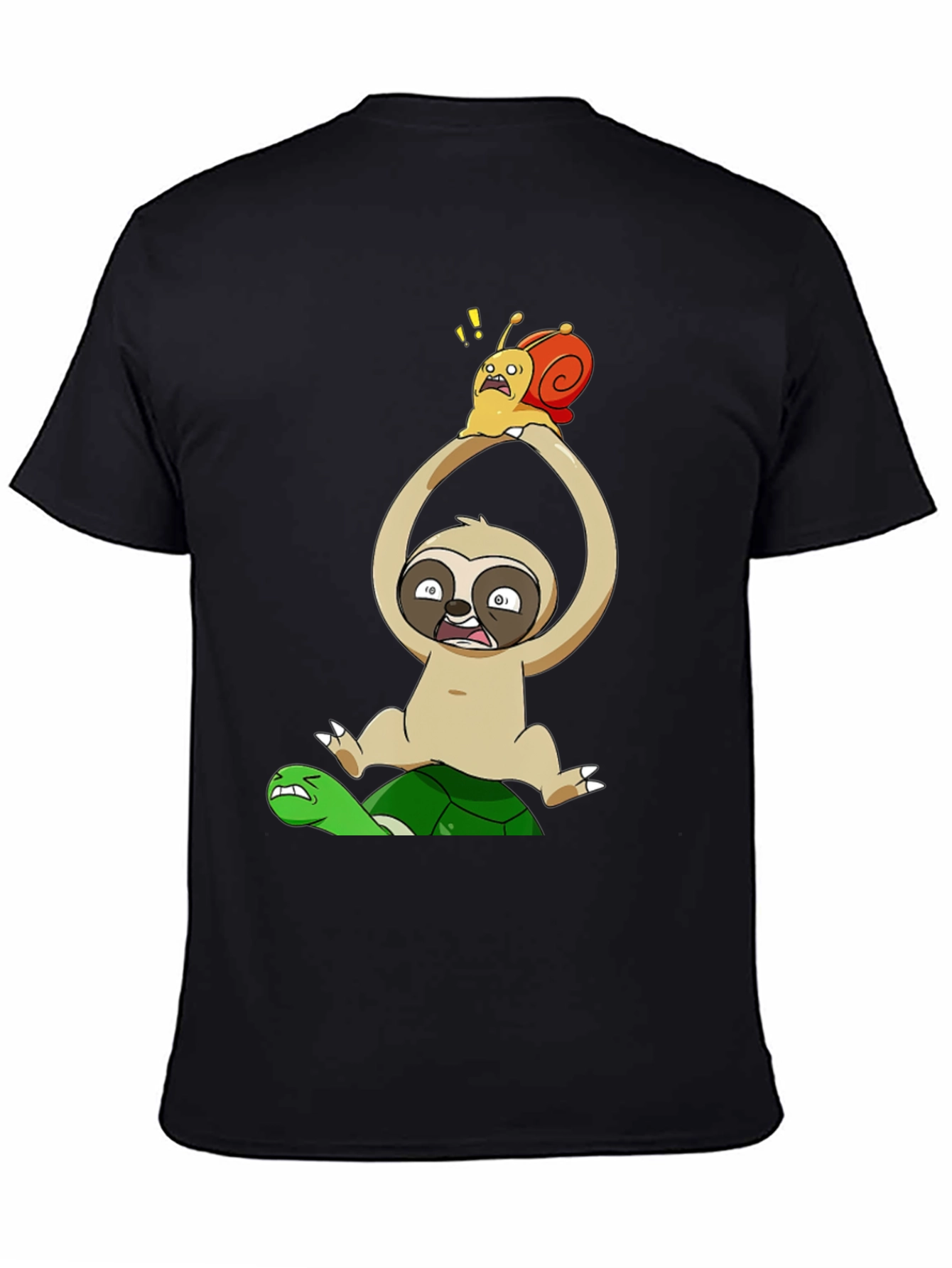 Black Funny Cartoon Animal T-Shirt: Sloth, Snail, Turtle view 4