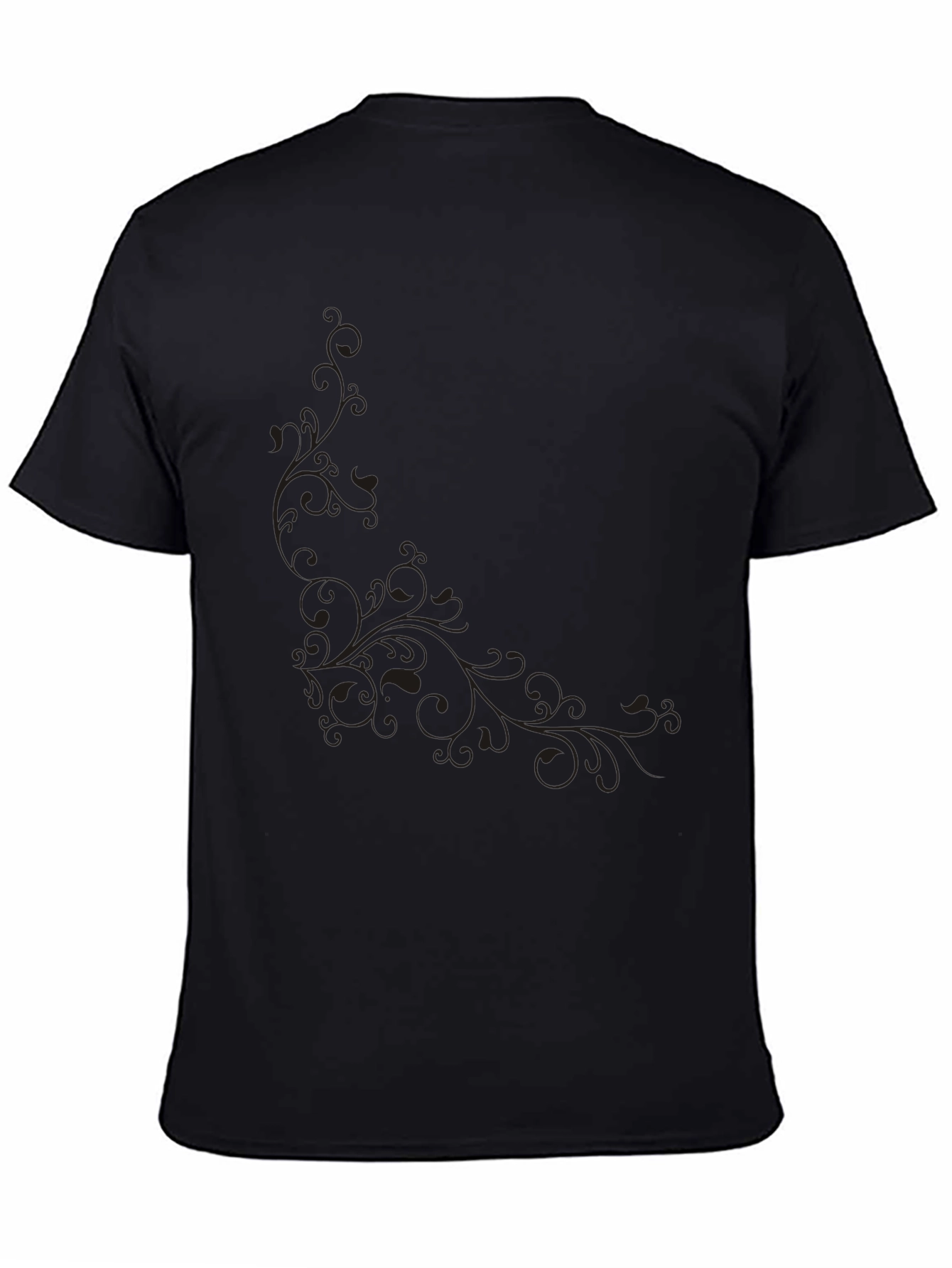 Black Men's Black T-Shirt with Subtle Floral Design view 4