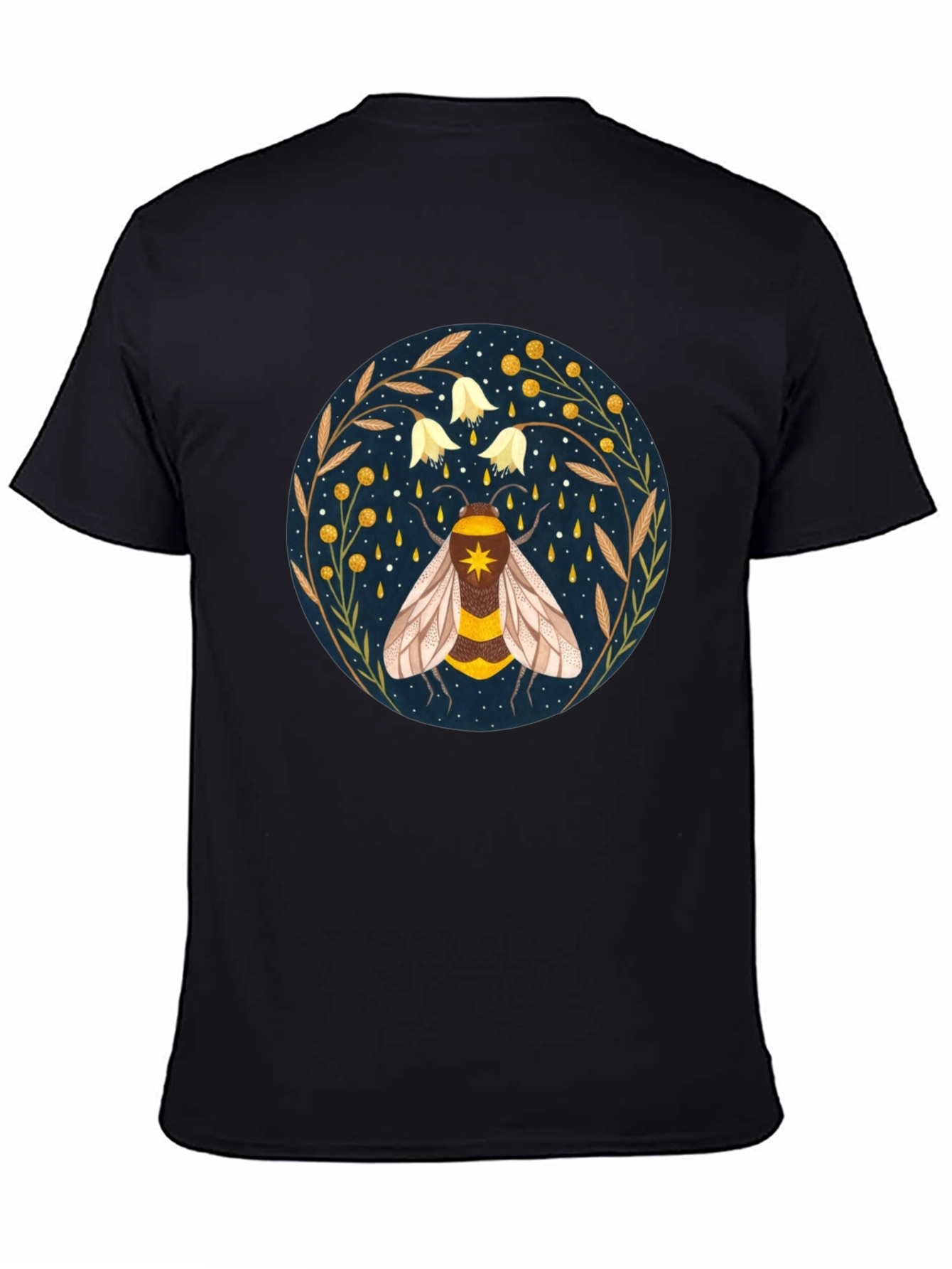 Black Enchanted Bee Graphic Tee - Celestial Honeycomb Design view 4
