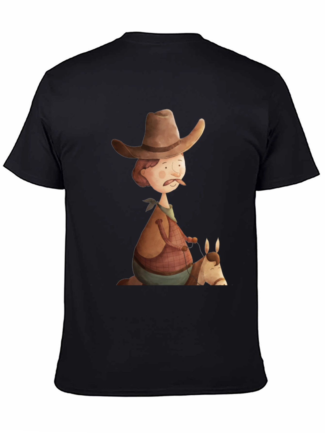 Black Cartoon Cowboy Graphic Tee - Unique Design! view 4