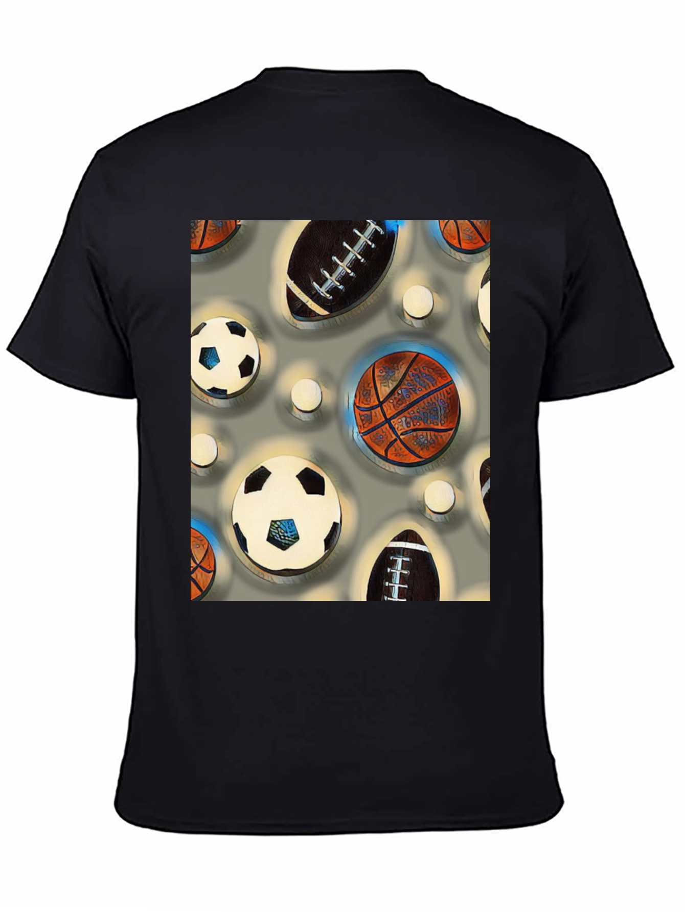 Black Sports Balls Patterned Tee view 4