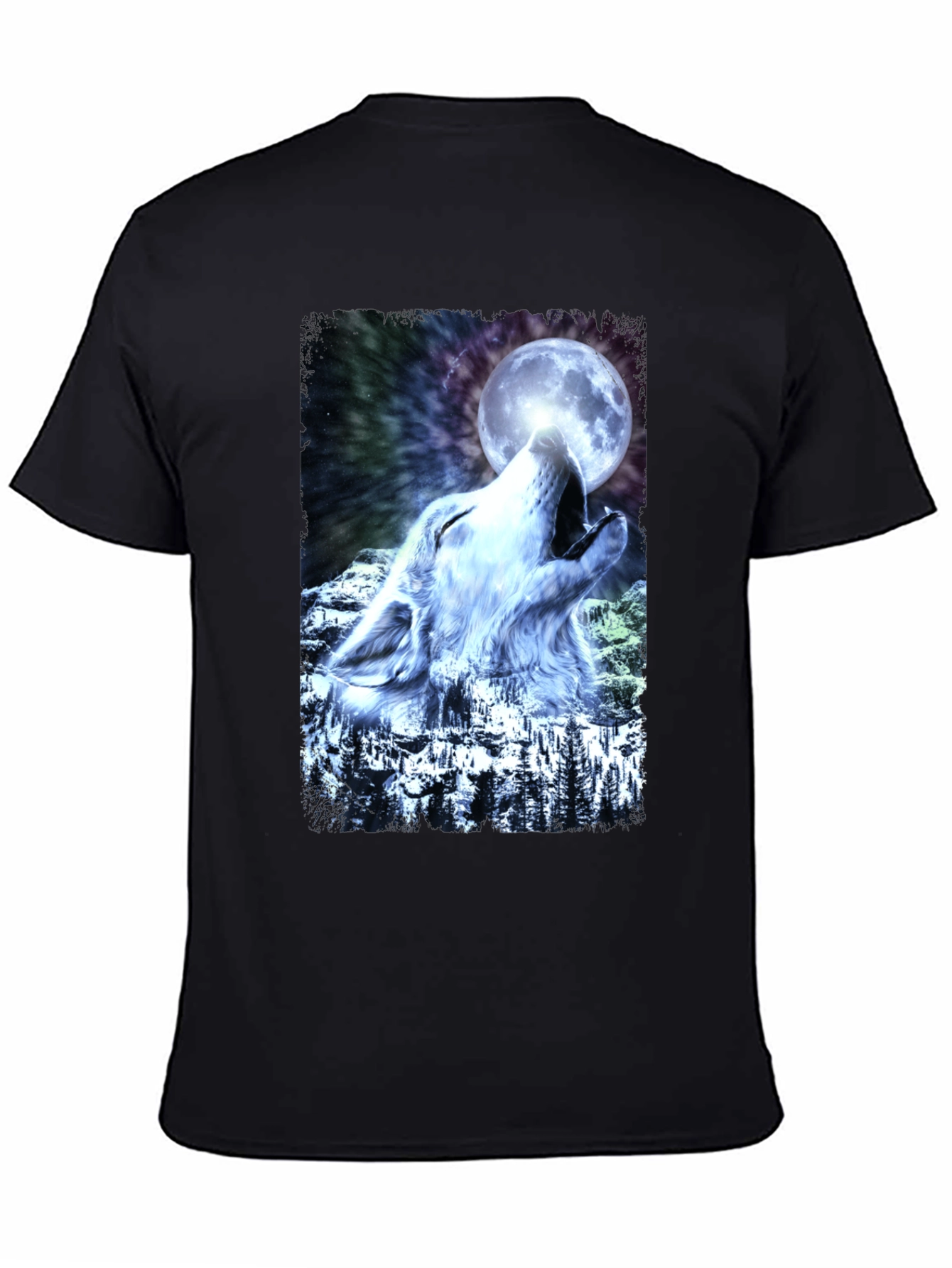 Black Wolf Howling Moon Graphic T-Shirt - Cool Design view 4