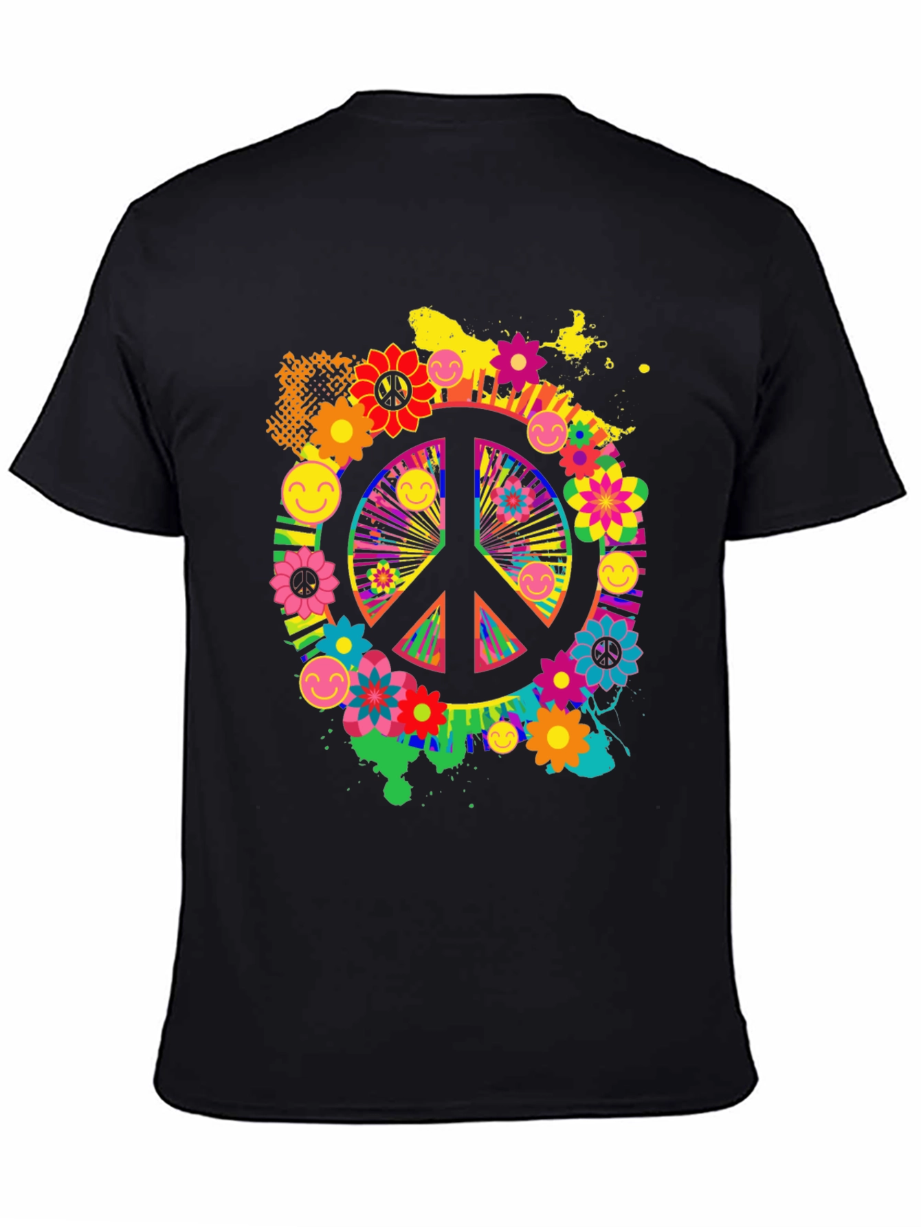 Black Groovy Peace Sign Graphic Tee - Retro Style view 4