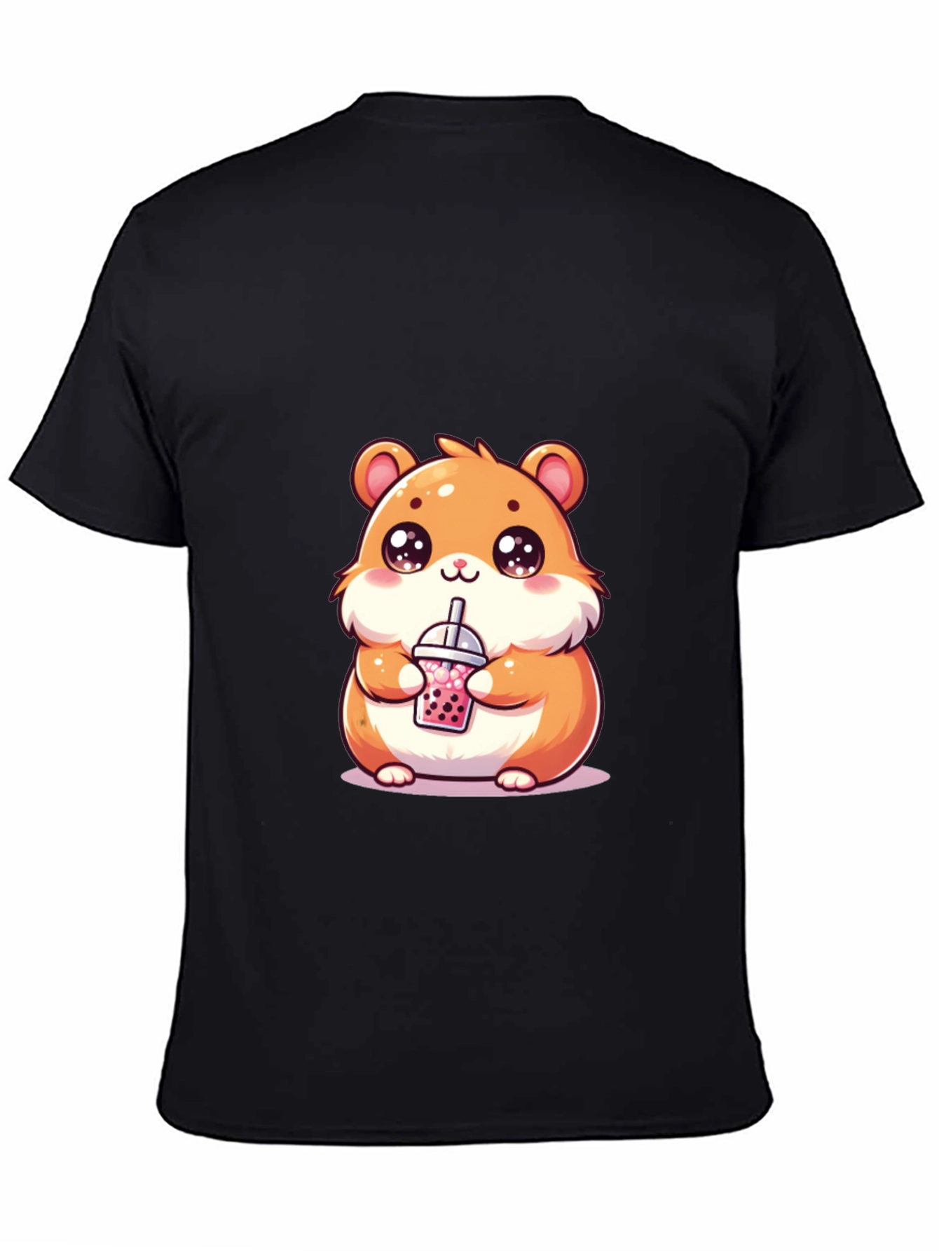 Black Cute Hamster Boba Tea Graphic T-Shirt view 4