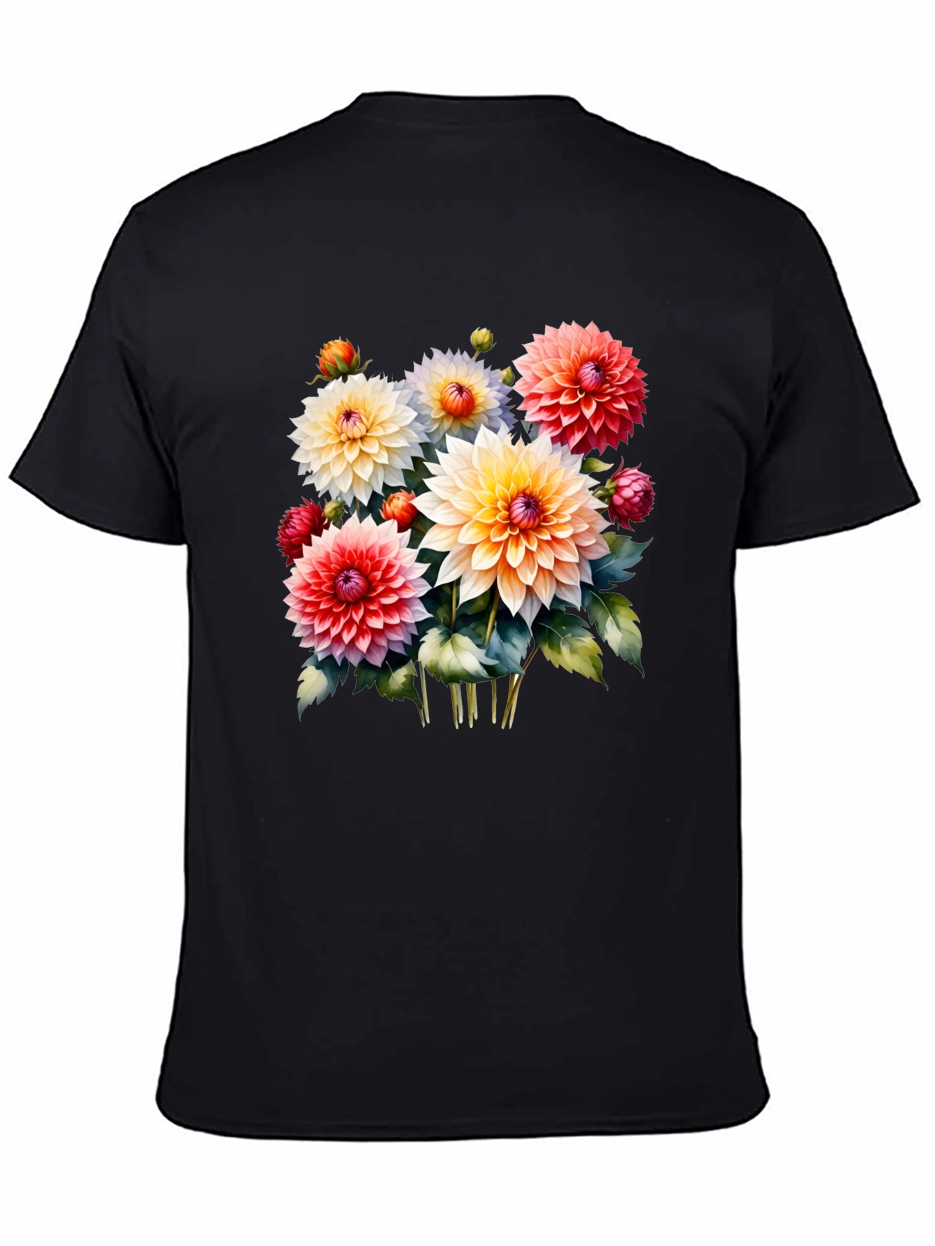 Black Floral Graphic Tee - Colorful Dahlia Design view 4