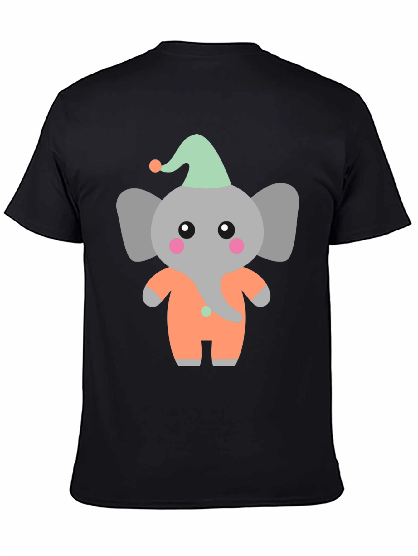 Black Cute Elephant Cartoon Black T-Shirt view 4