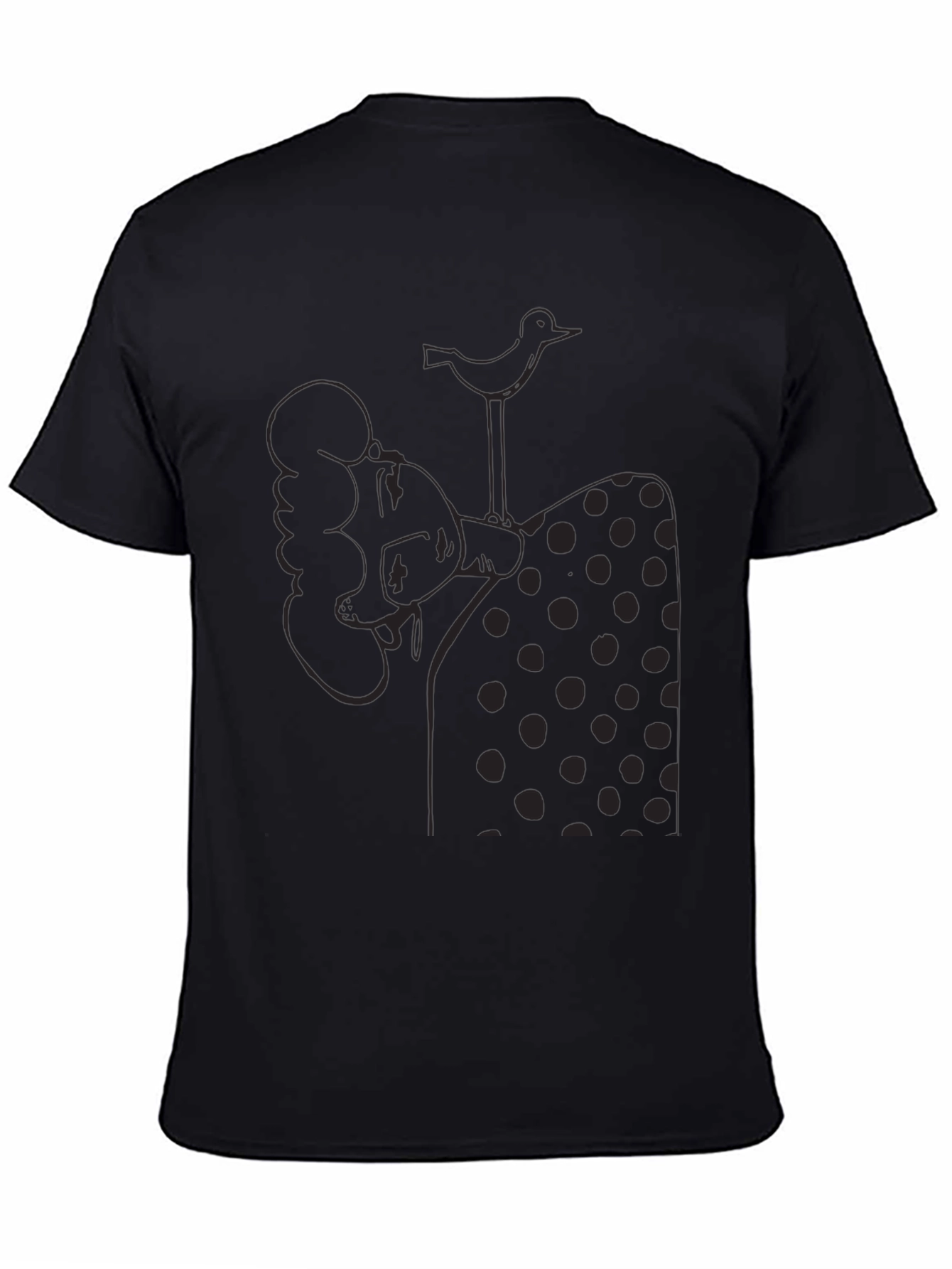 Black Unique Graphic T-Shirt - Quirky Bird Art view 4