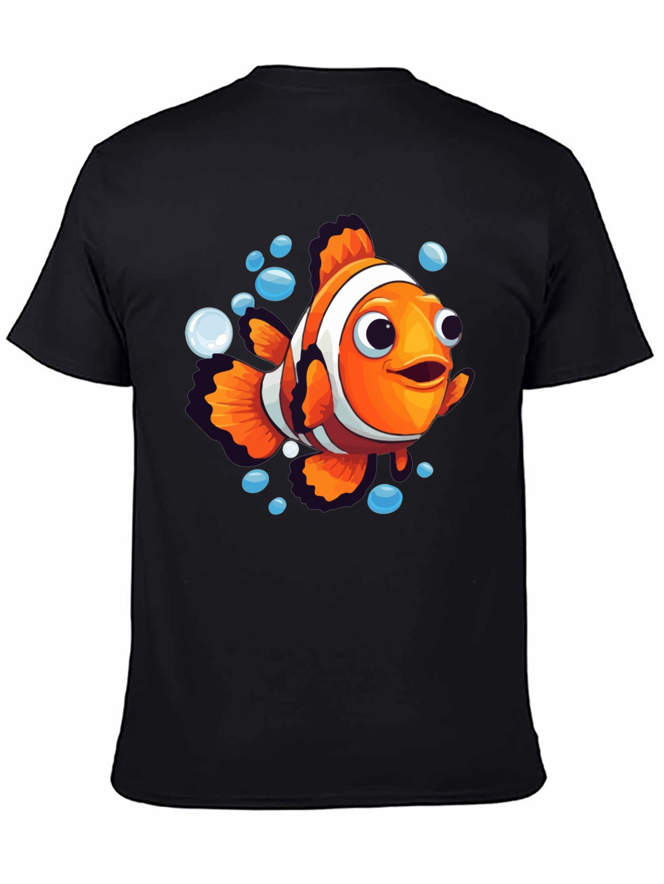 Black Cartoon Clownfish Graphic Tee - Soft Black Cotton view 4