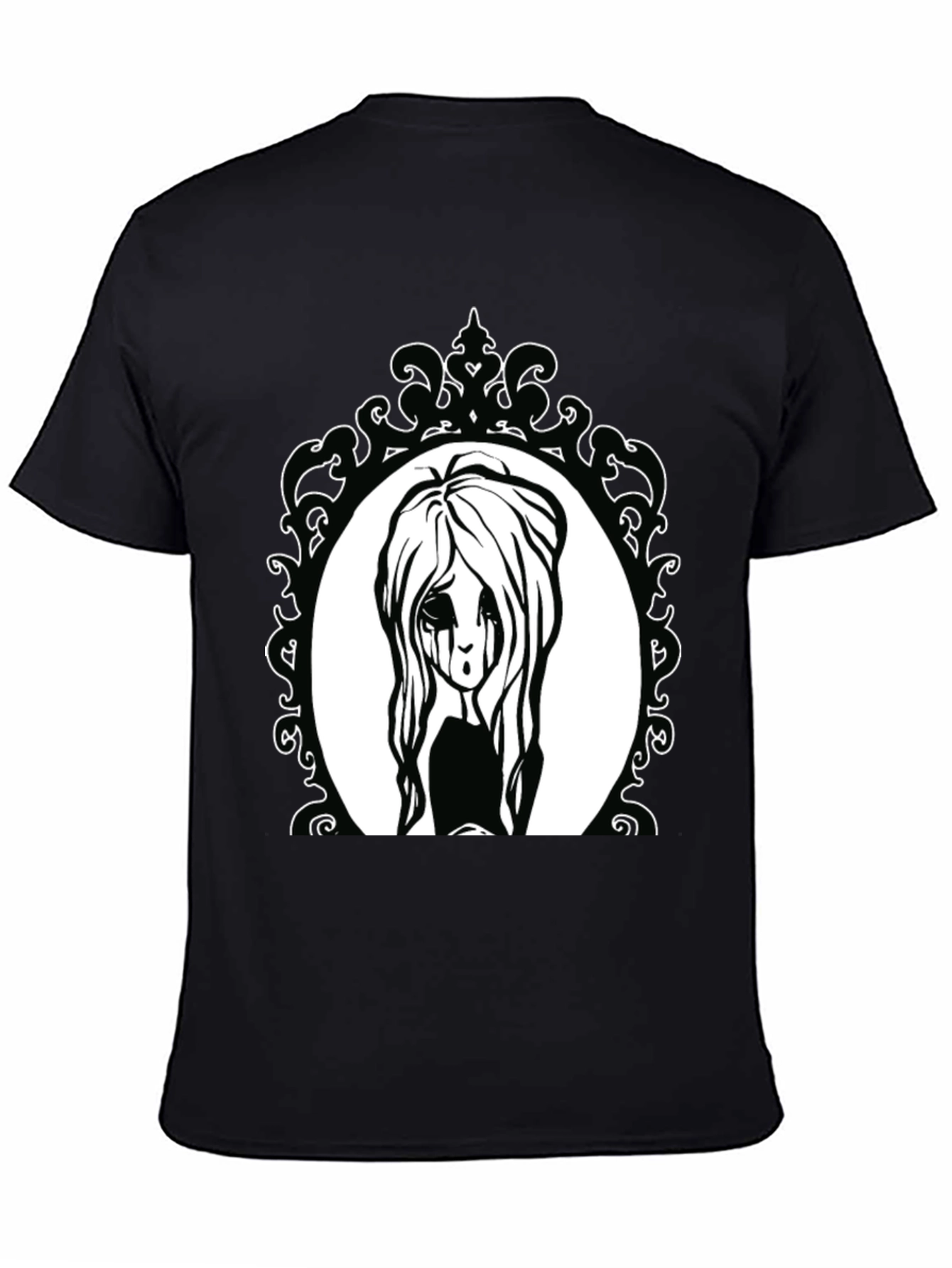 Black Gothic Girl Portrait Black Tee view 4