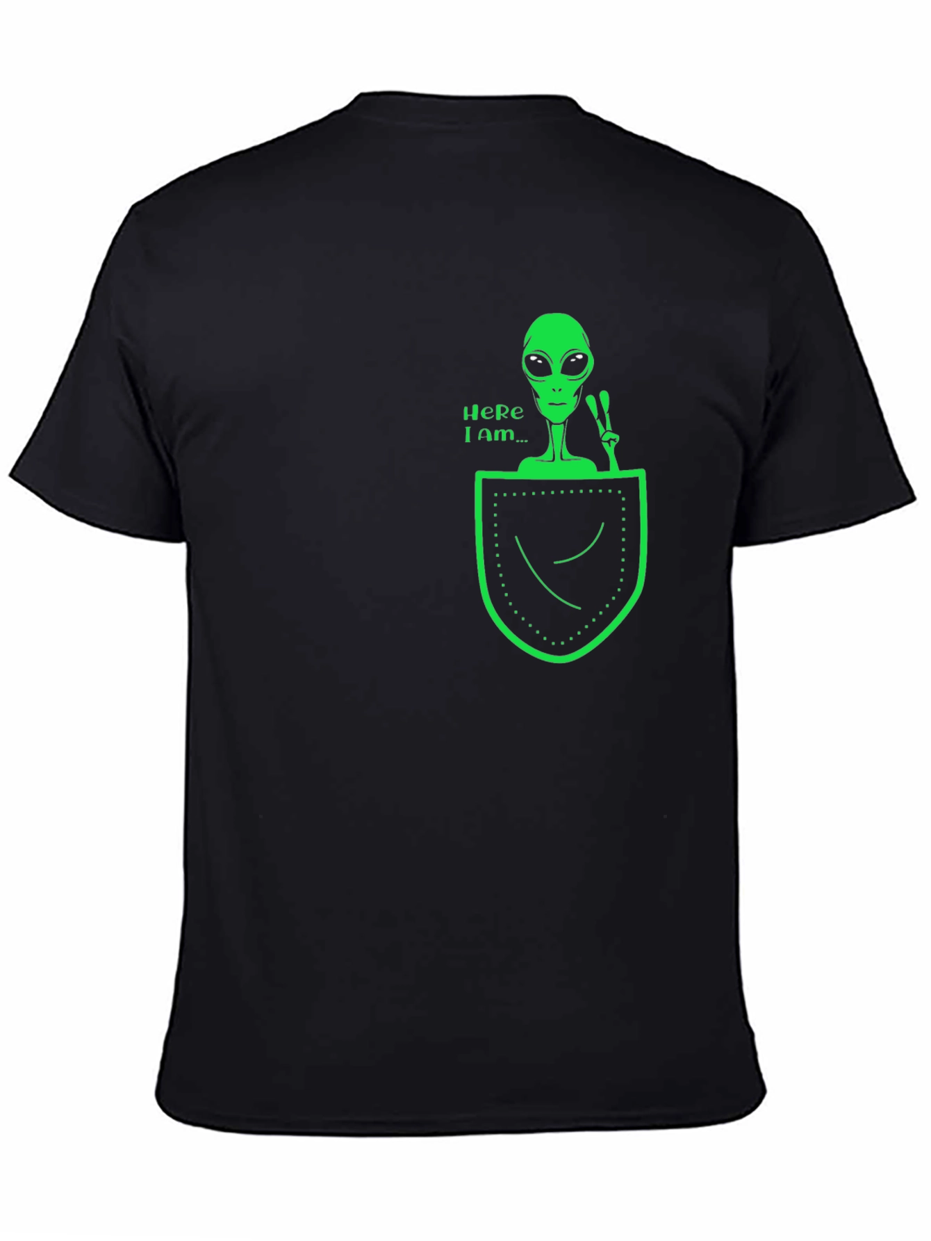 Black Alien in Pocket Graphic Tee - Black Cotton T-Shirt view 4