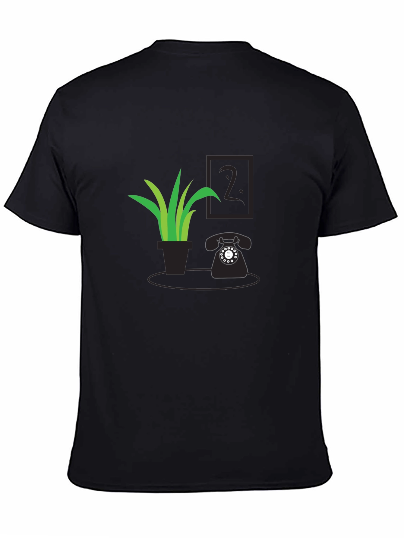 Black Plant & Rotary Phone Black Graphic Tee view 4