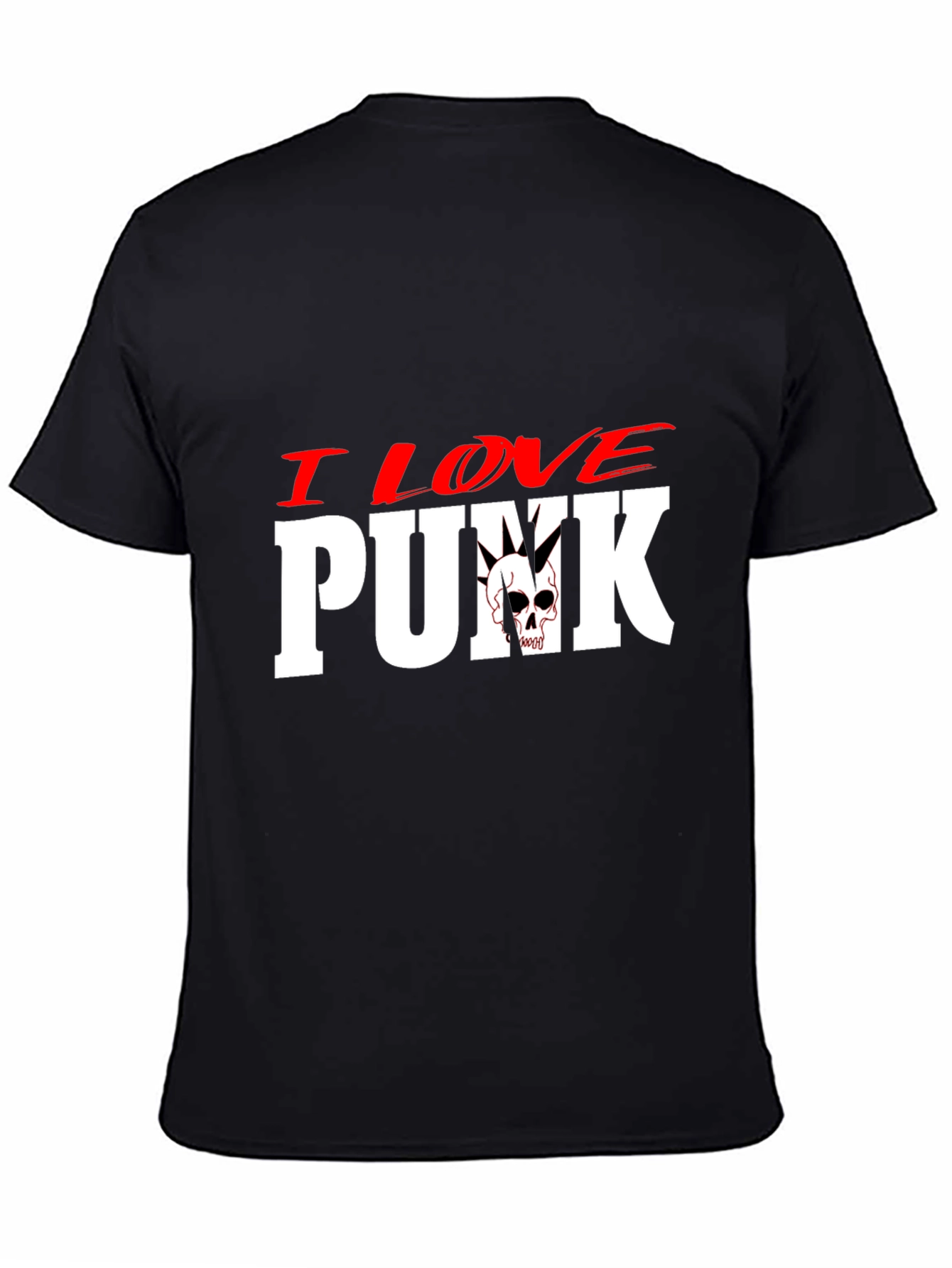 Black I Love Punk T-Shirt - Skull Design view 4