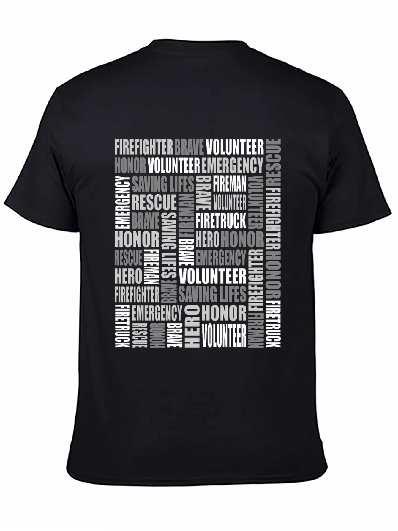 Black Firefighter Word Art T-Shirt - Heroic Tribute Tee view 4