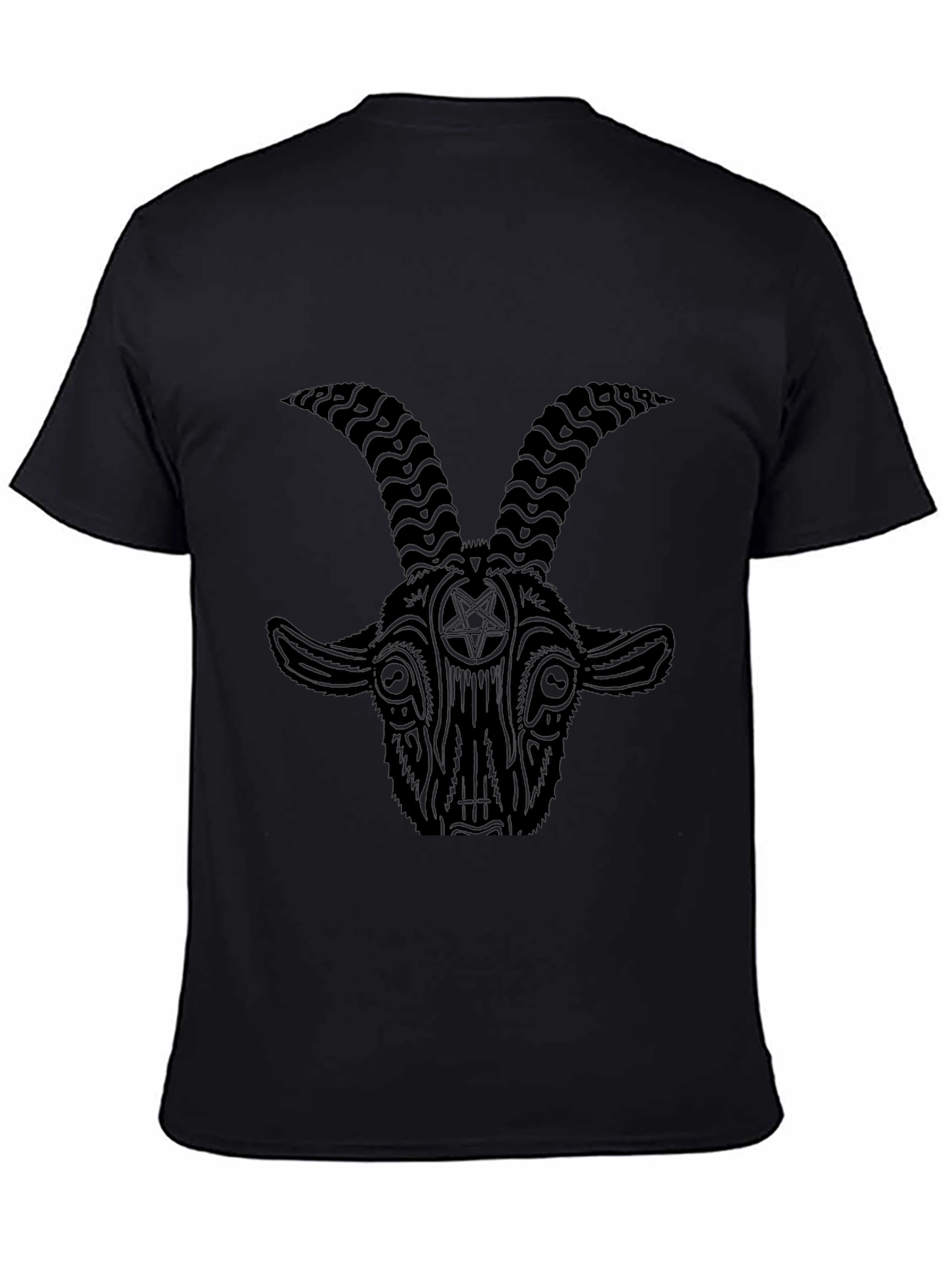 Black Baphomet Goat Head Graphic Print Black T-Shirt view 4