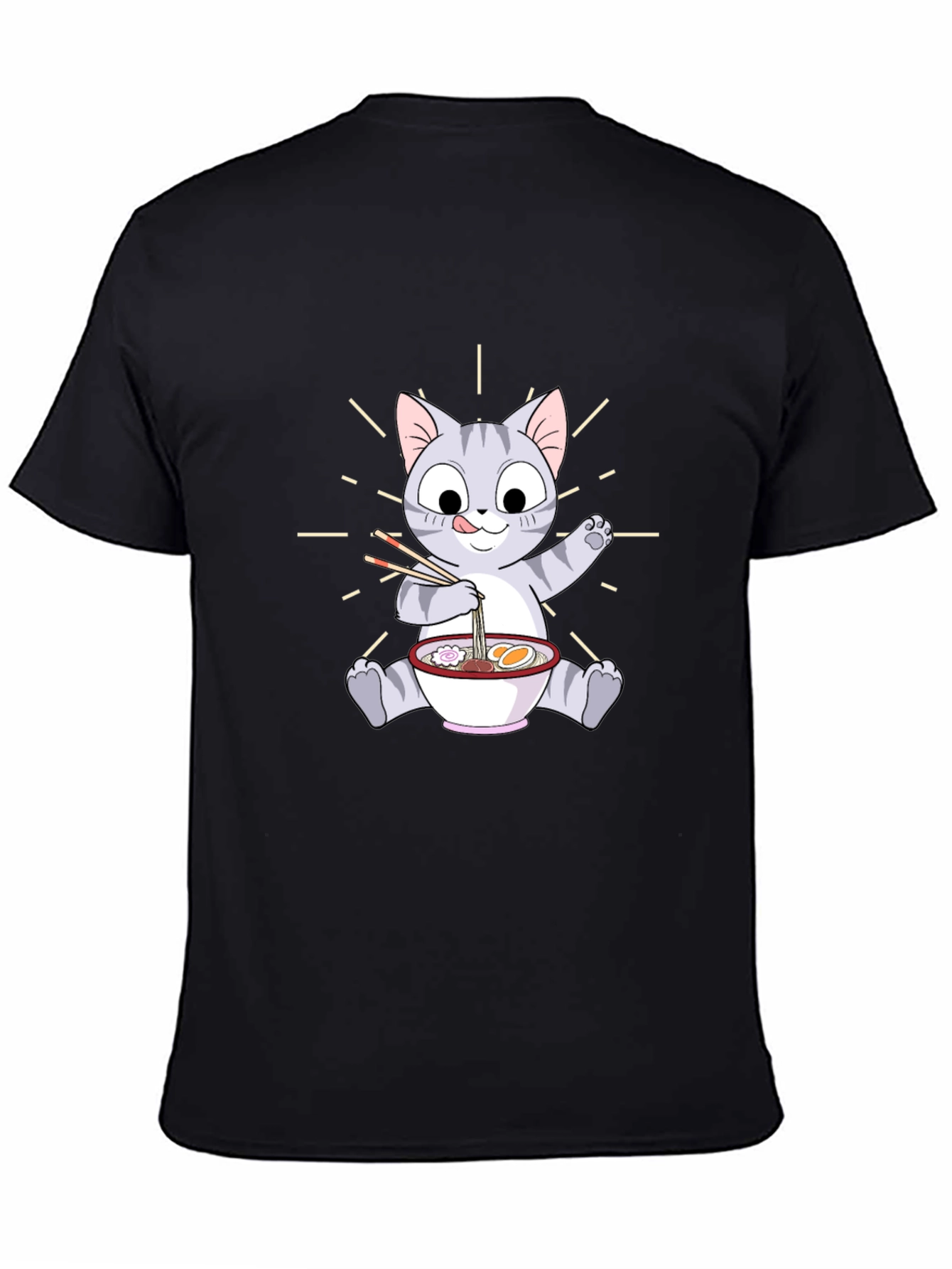 Black Cute Cat Ramen T-Shirt - Unisex Graphic Tee view 4