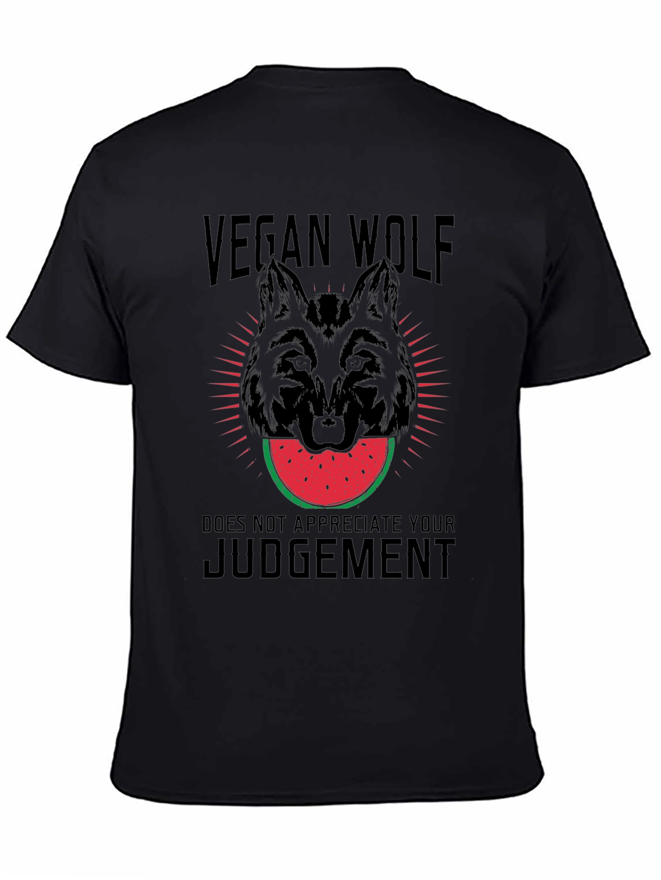 Black Vegan Wolf T-Shirt - Watermelon Design view 4