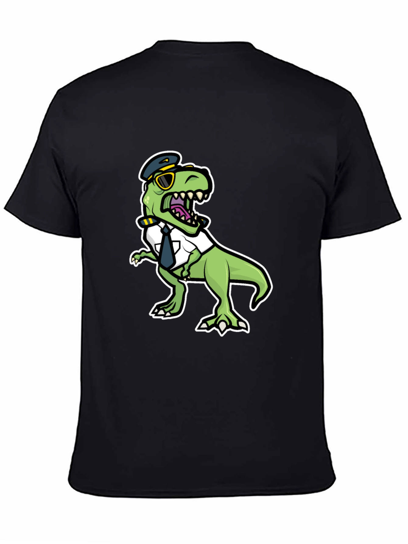 Black Pilot Dino T-Shirt - Funny Trex Aviation Tee view 4