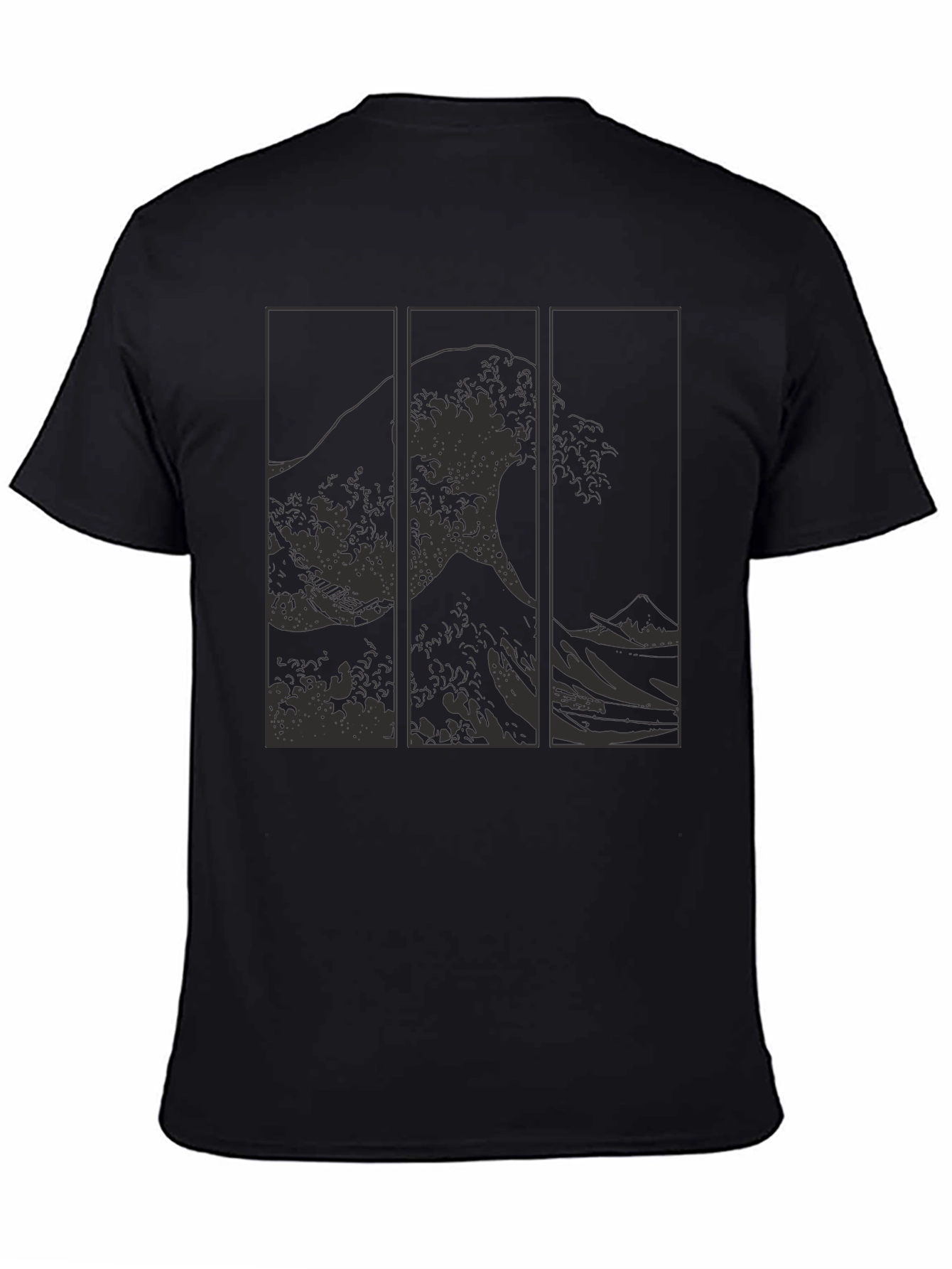 Black Great Wave Triptych Black T-Shirt - Artistic Style view 4