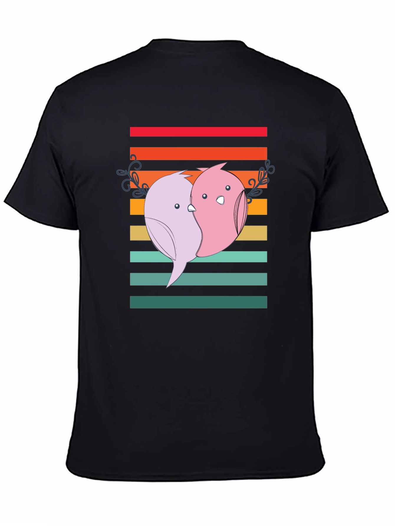 Black Cute Love Birds Graphic Tee - Stylish Unisex T-Shirt view 4