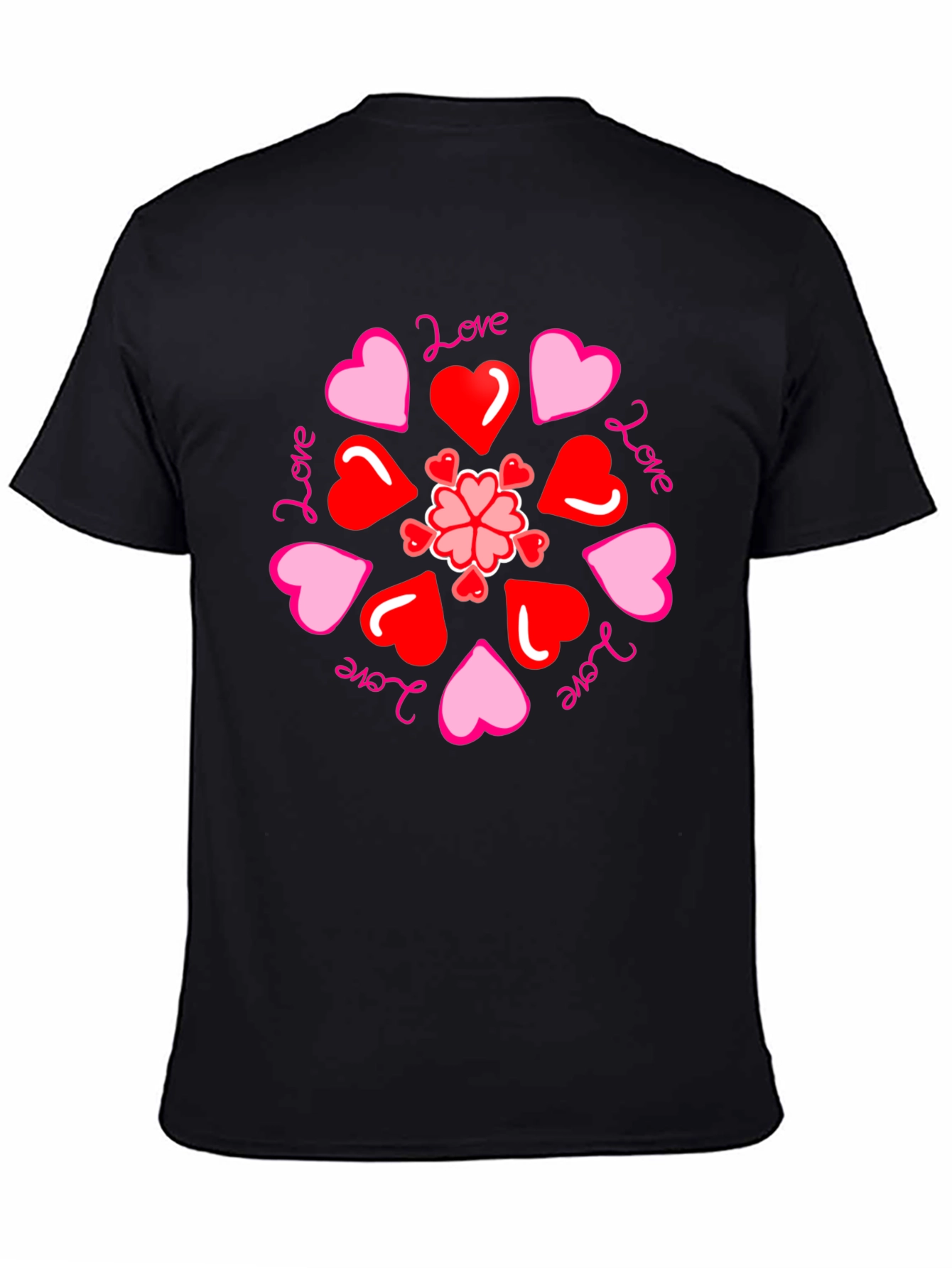 Black Love Hearts Mandala Black Tee view 4