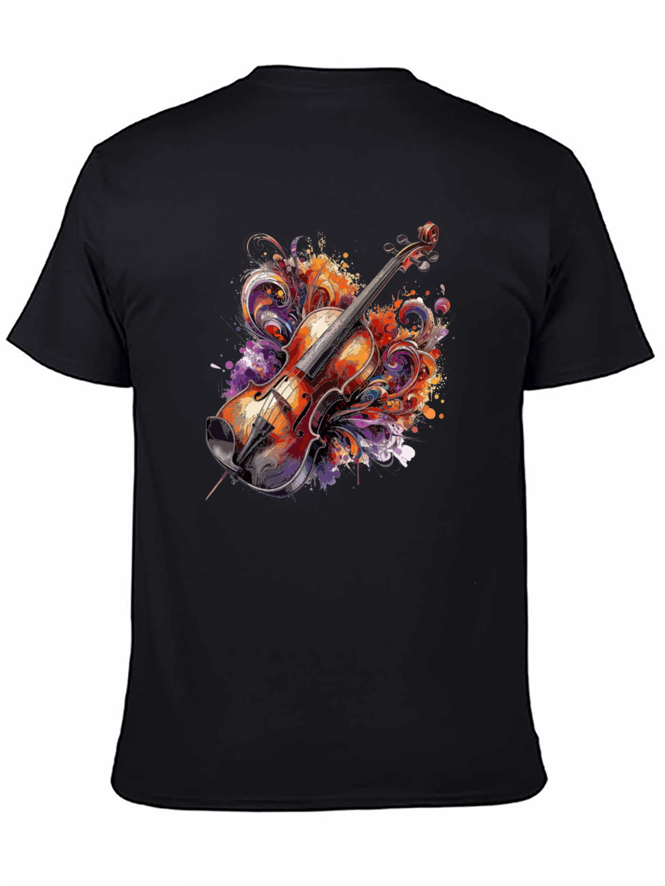 Black Musical Violin Graphic Tee - Artsy Black T-Shirt view 4