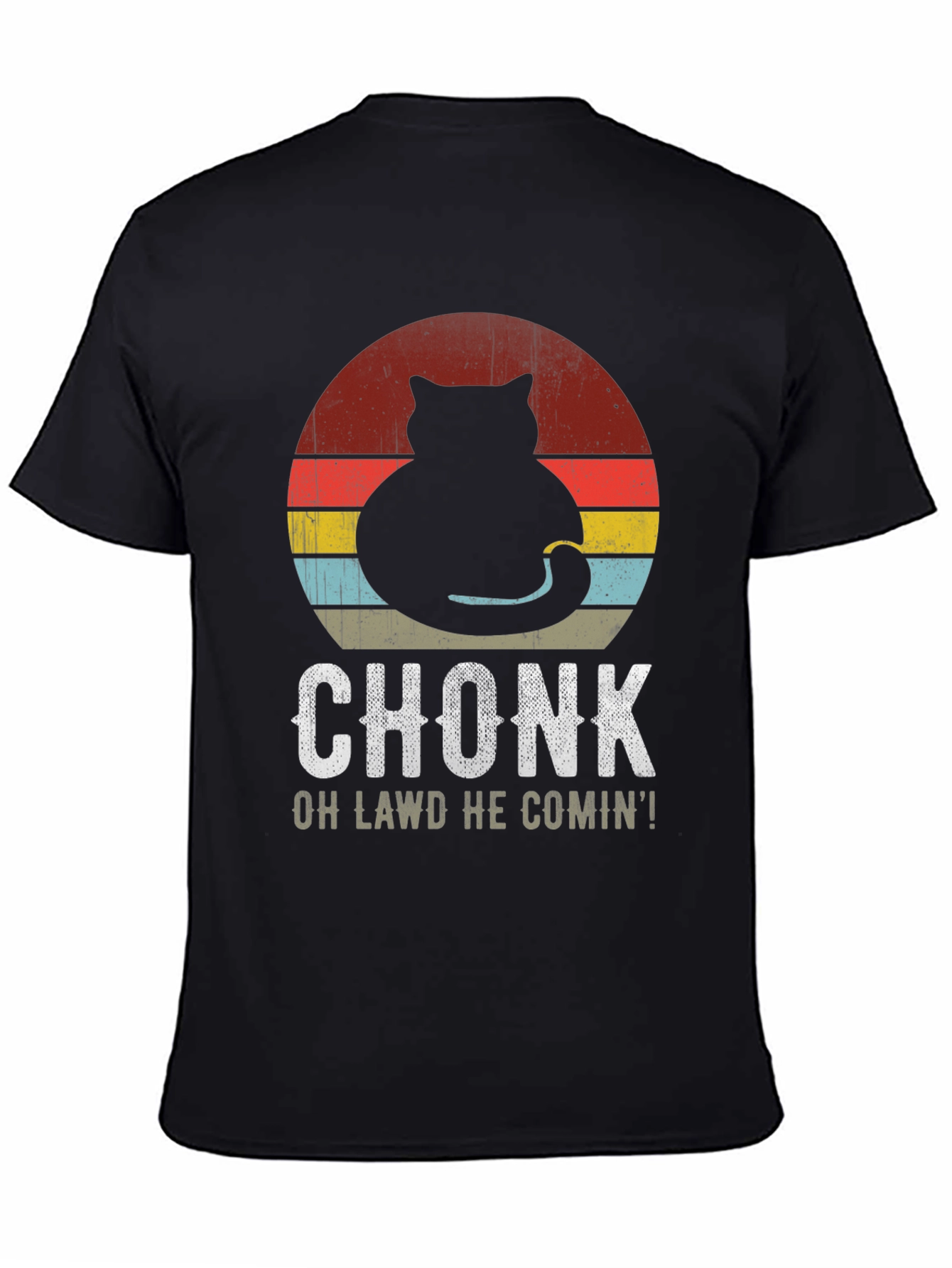 Black Chonk Cat Retro T-Shirt: Oh Lawd He Comin'! view 4