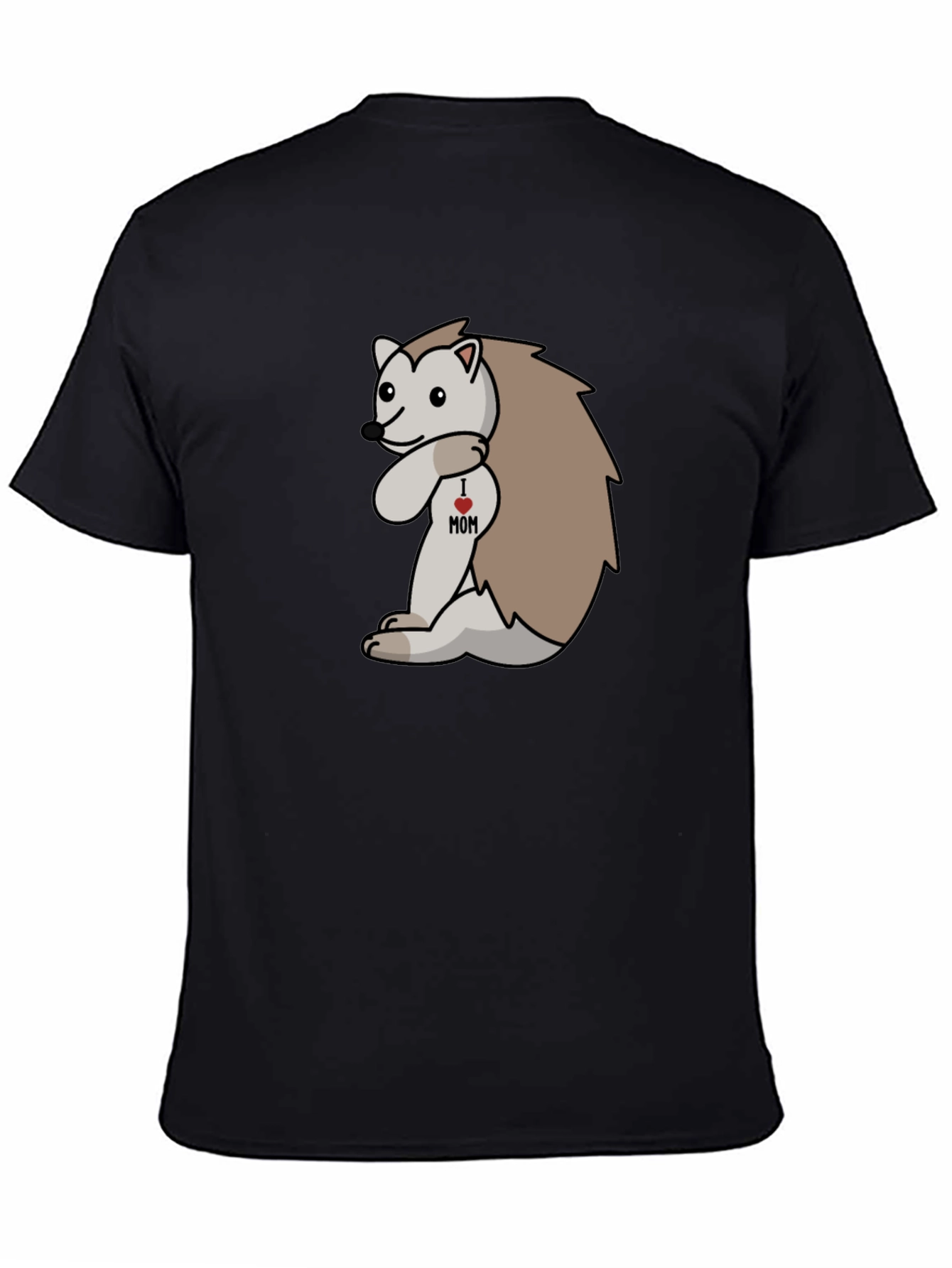 Black I Heart Mom Hedgehog Black T-Shirt view 4