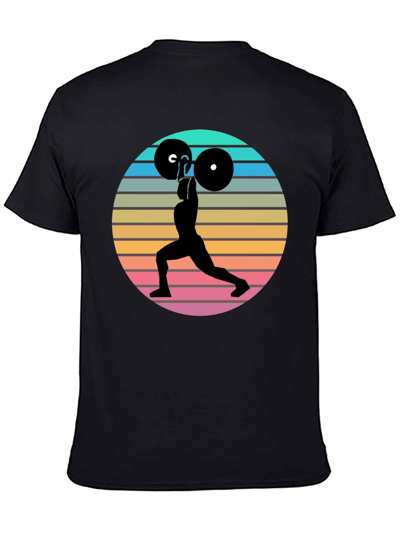 Black Retro Fitness T-Shirt - Weightlifting Silhouette view 4
