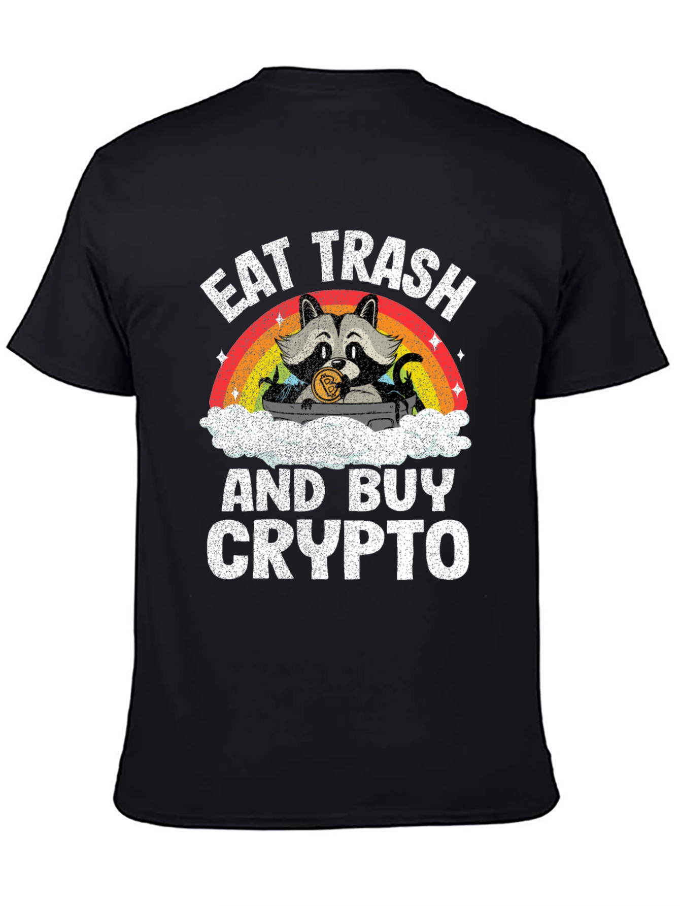 Black Eat Trash and Buy Crypto T-Shirt - Raccoon Design view 4