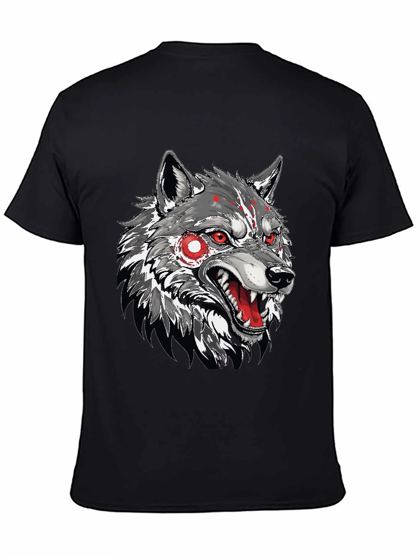 Black Men's Black T-Shirt with Wolf Graphic view 4