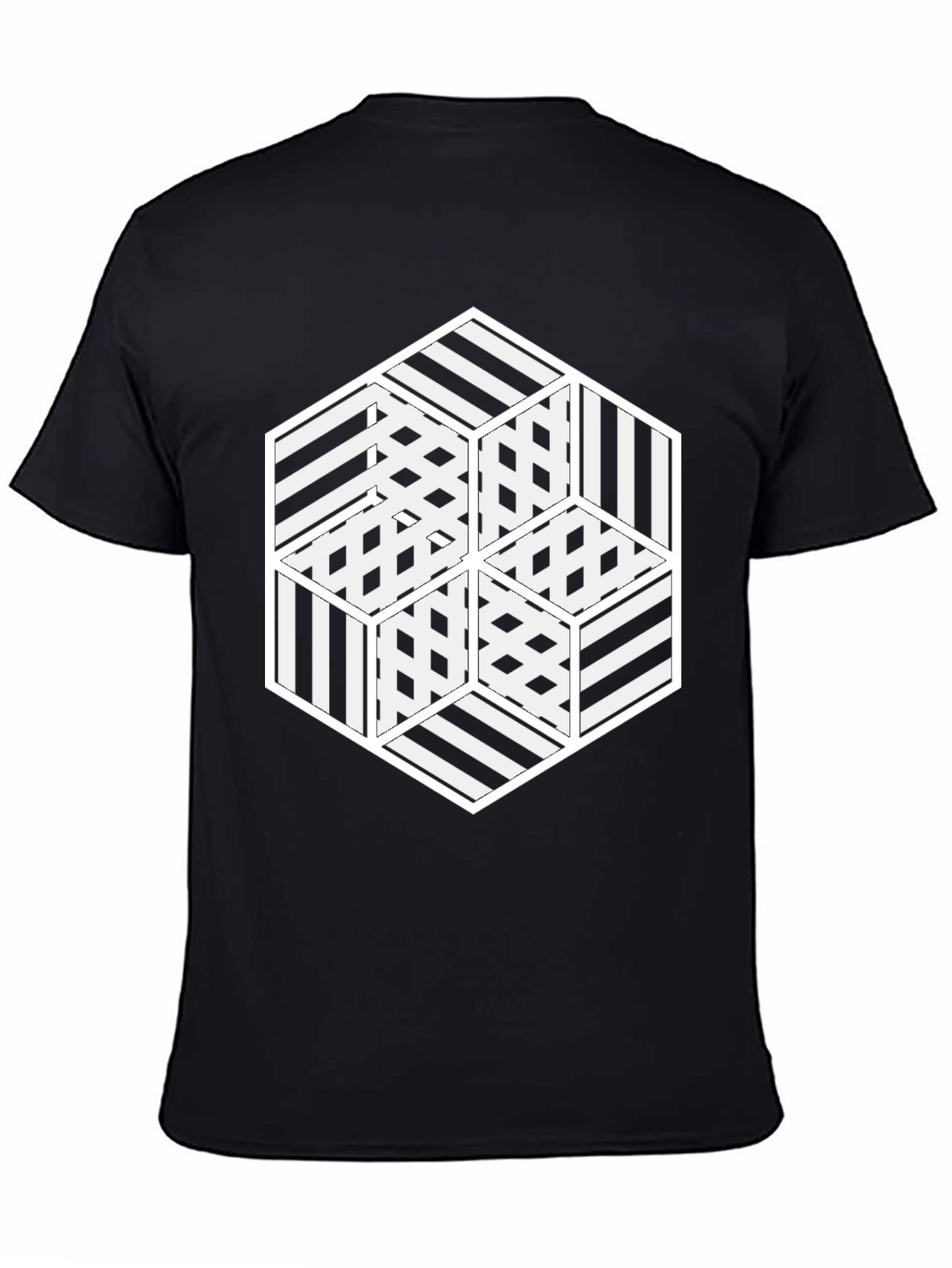 Black Optical Illusion Hexagon Graphic Tee view 4