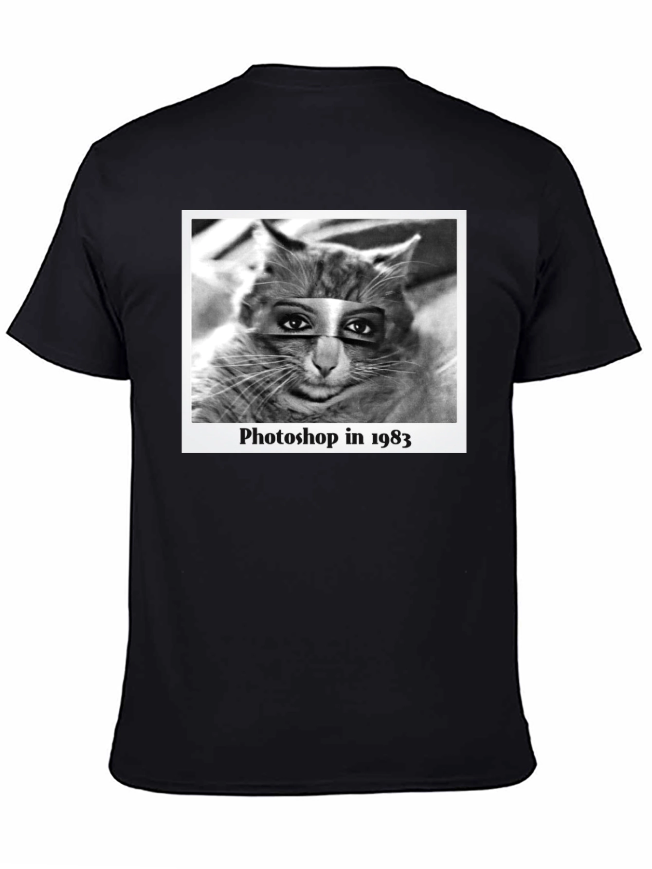 Black Retro Cat Photoshop T-Shirt view 4