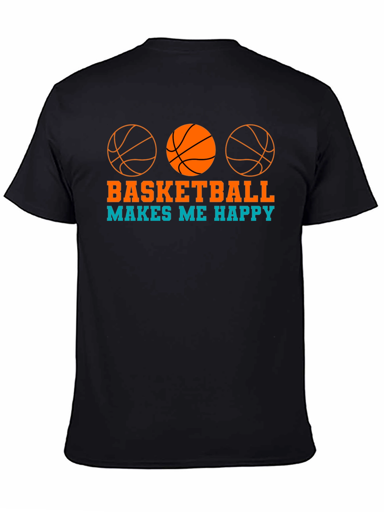Black Basketball Makes Me Happy Graphic T-Shirt view 4