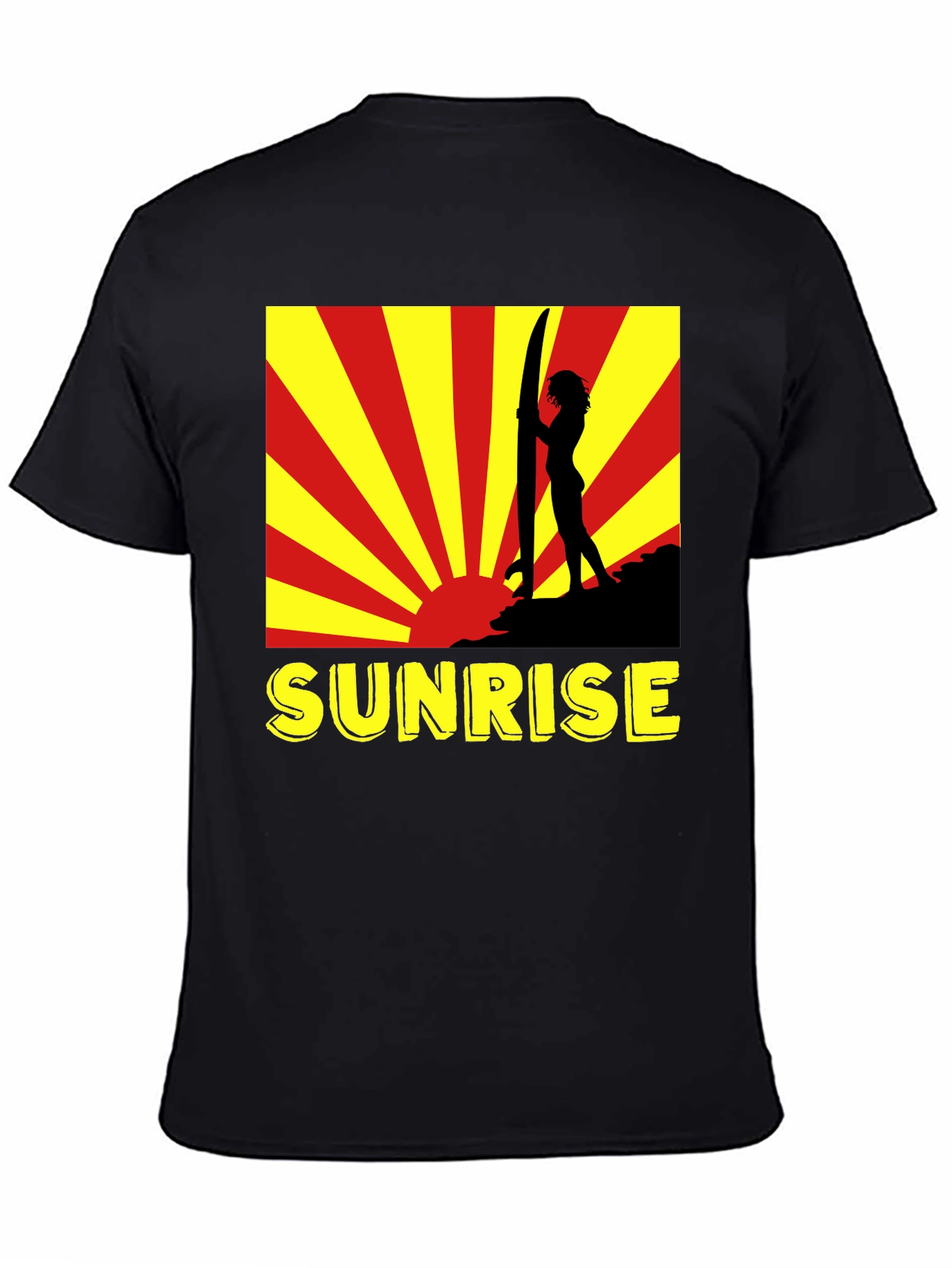 Black Sunrise Surfer Graphic Tee - Black Cotton T-Shirt view 4