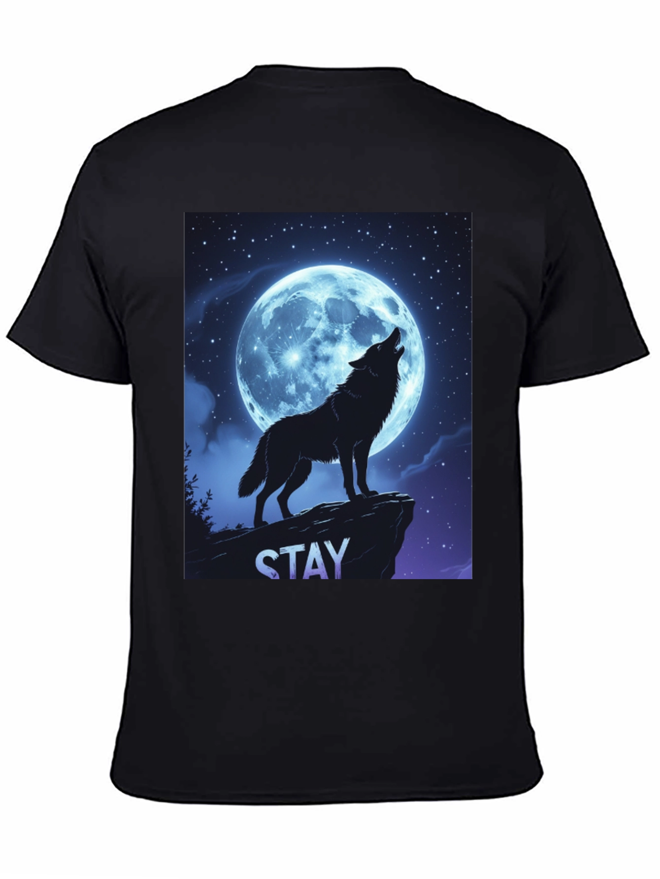 Black Wolf Howling Moon T-Shirt - Stay Wild Graphic Tee view 4
