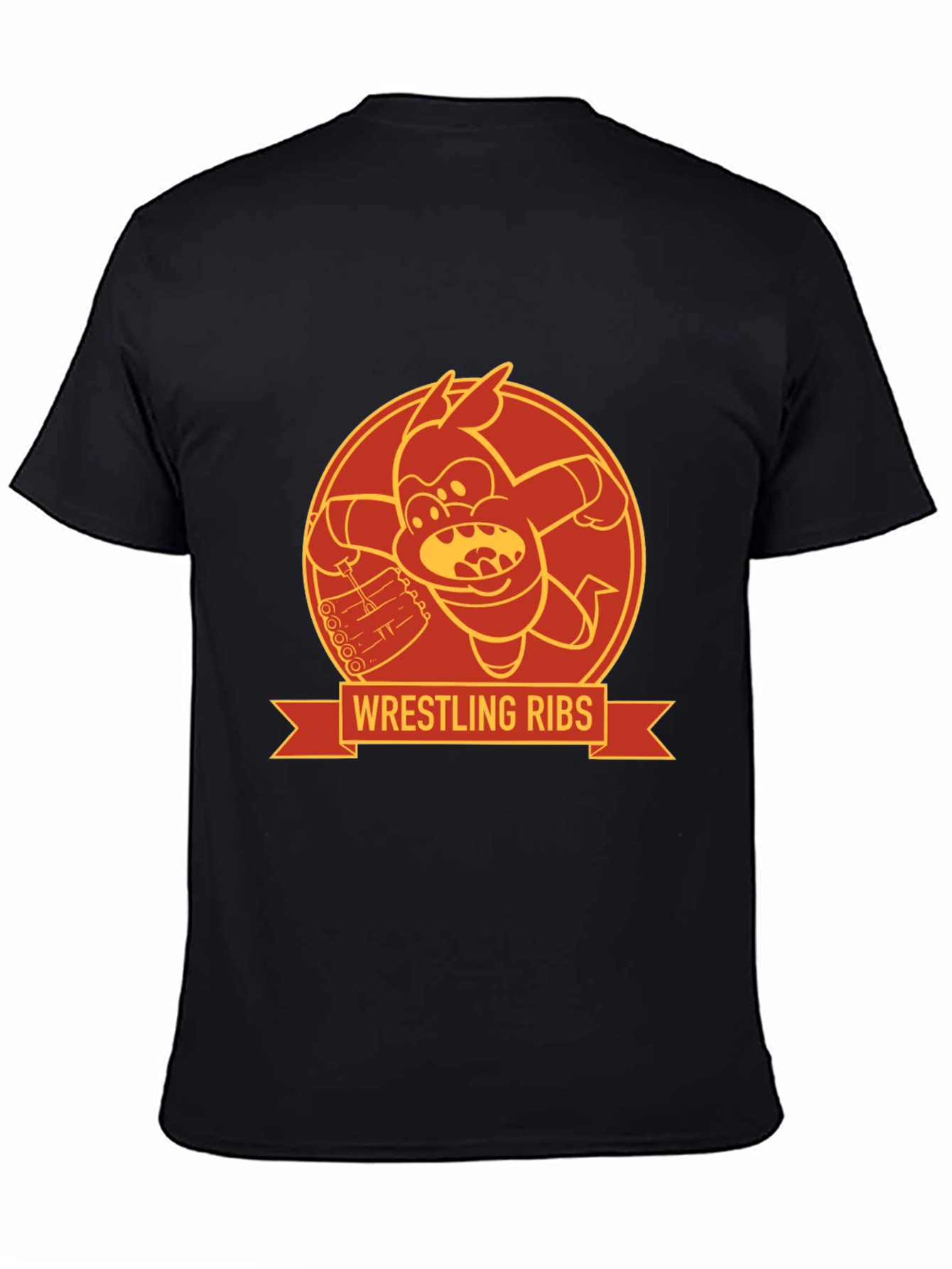 Black Wrestling Ribs Funny Cartoon Graphic Tee view 4