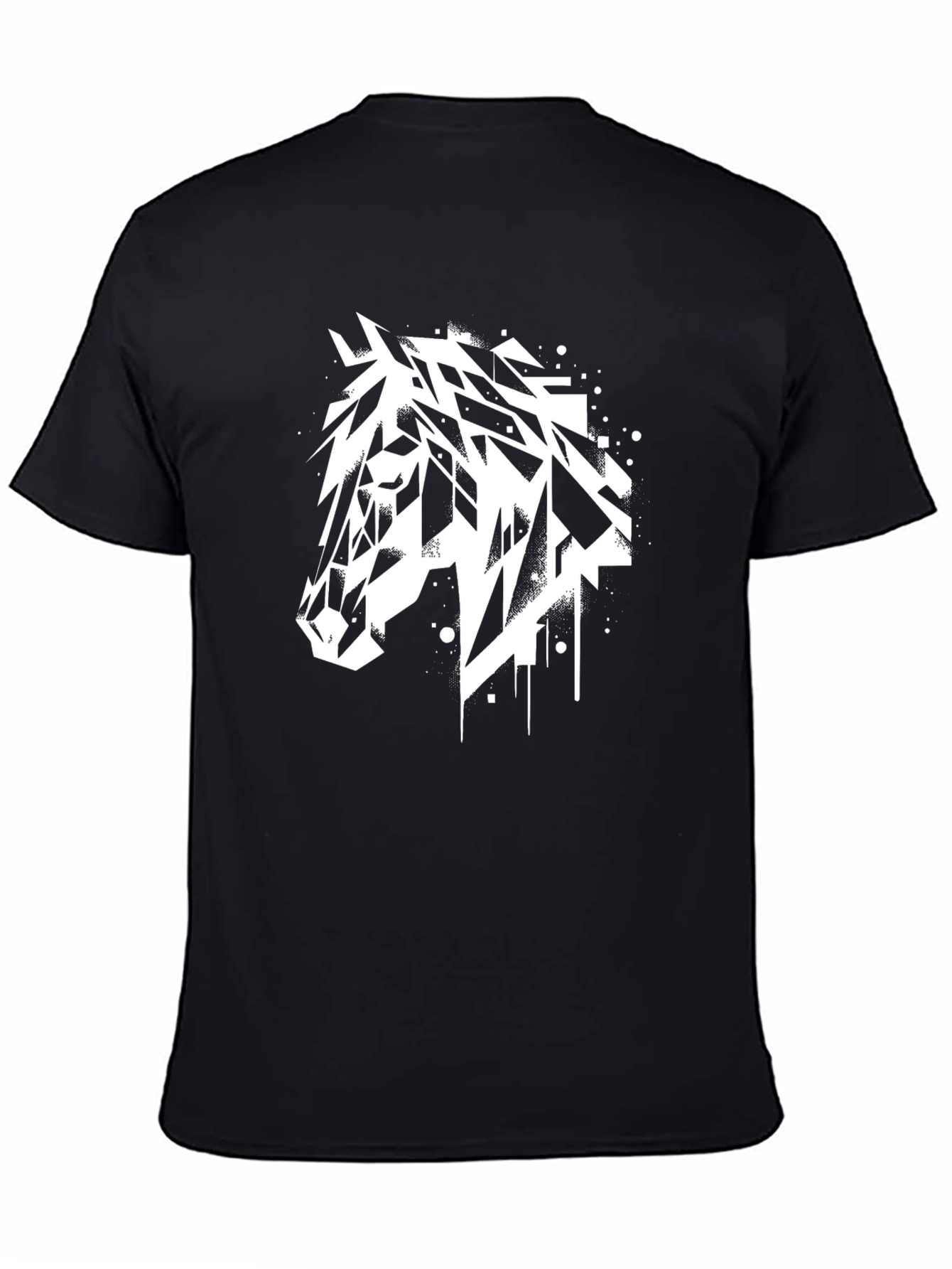 Black Geometric Horse Tee - Black Graphic T-Shirt view 4