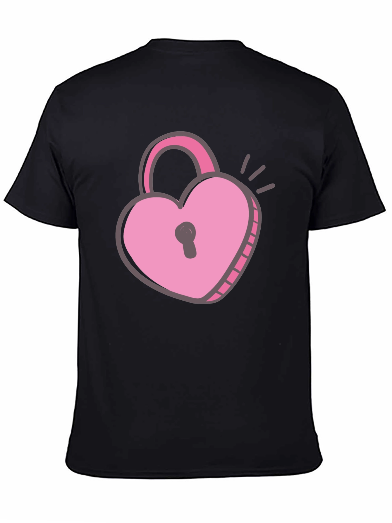 Black Heart Lock T-Shirt - Black Cotton Valentine's Day Tee view 4