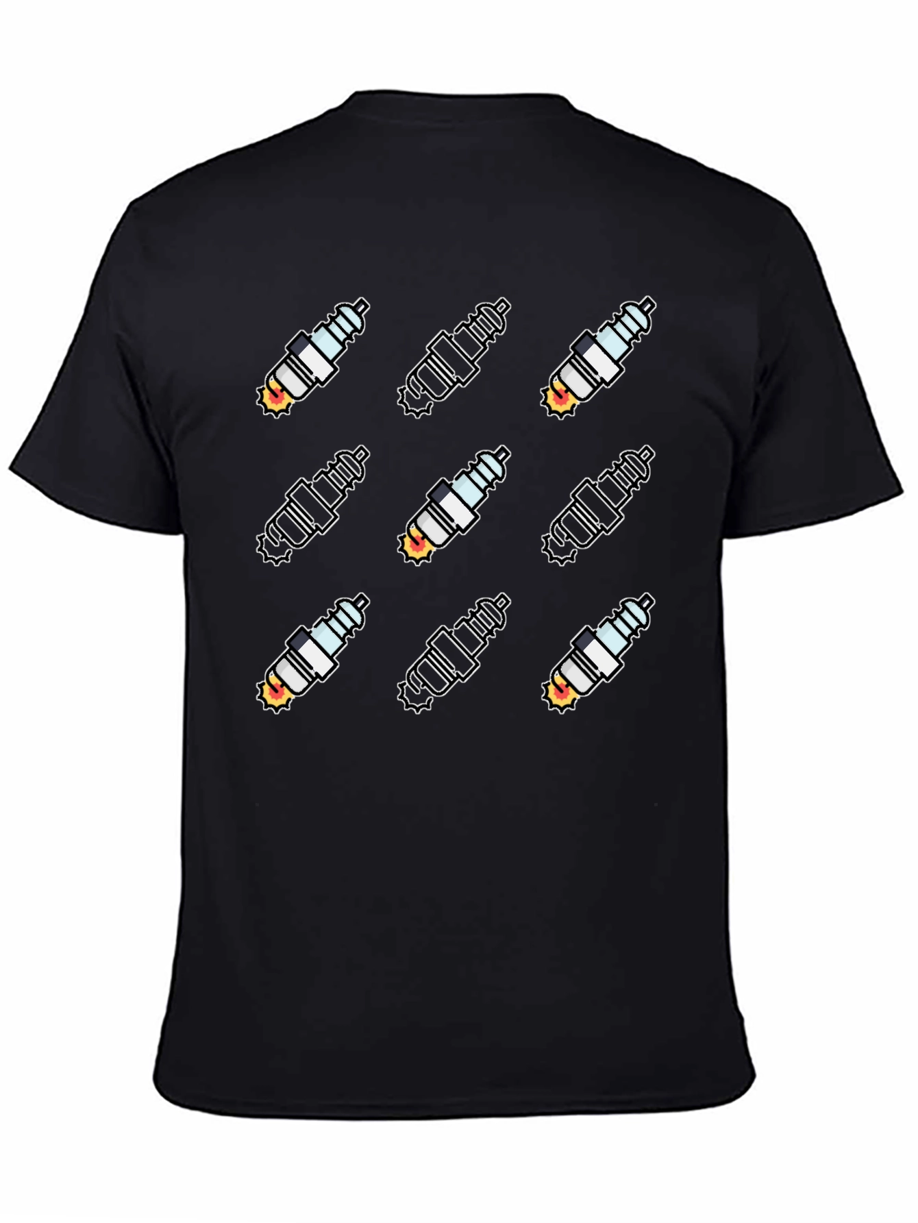 Black Spark Plug Pattern Black T-Shirt view 4