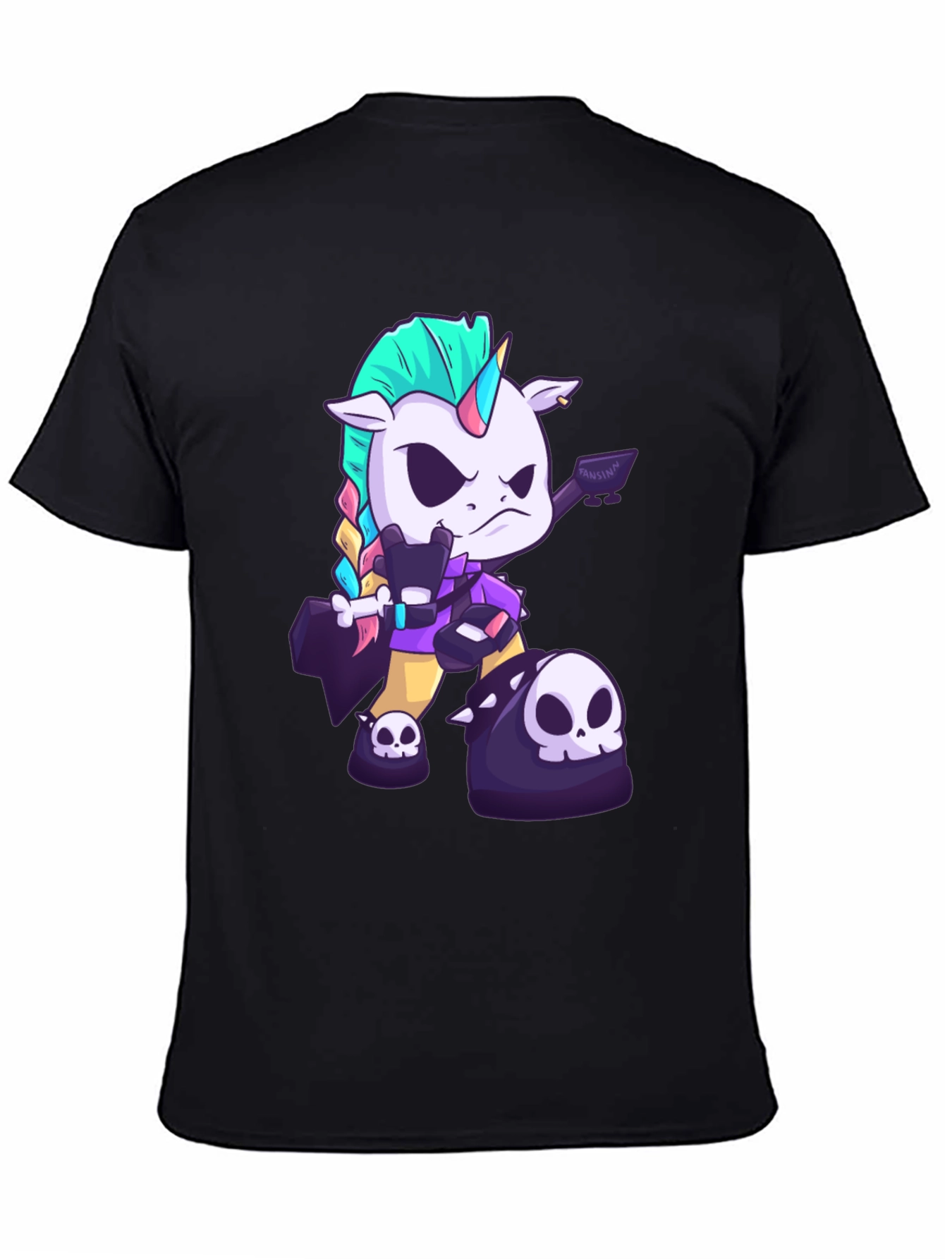 Black Edgy Unicorn Graphic Tee - Black Cotton T-Shirt view 4